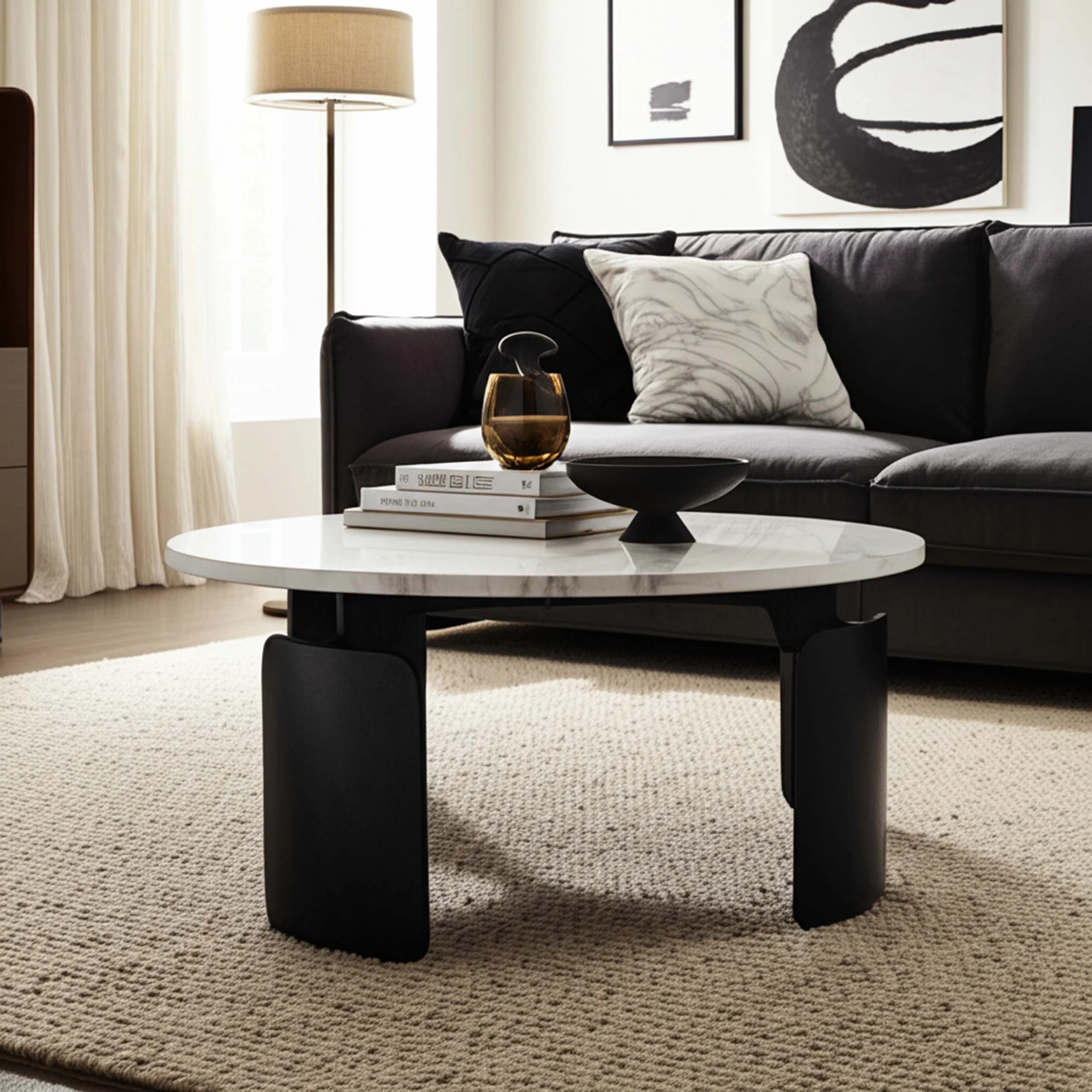 3-Footed Marble Top Coffee Table, Grey - Image 6