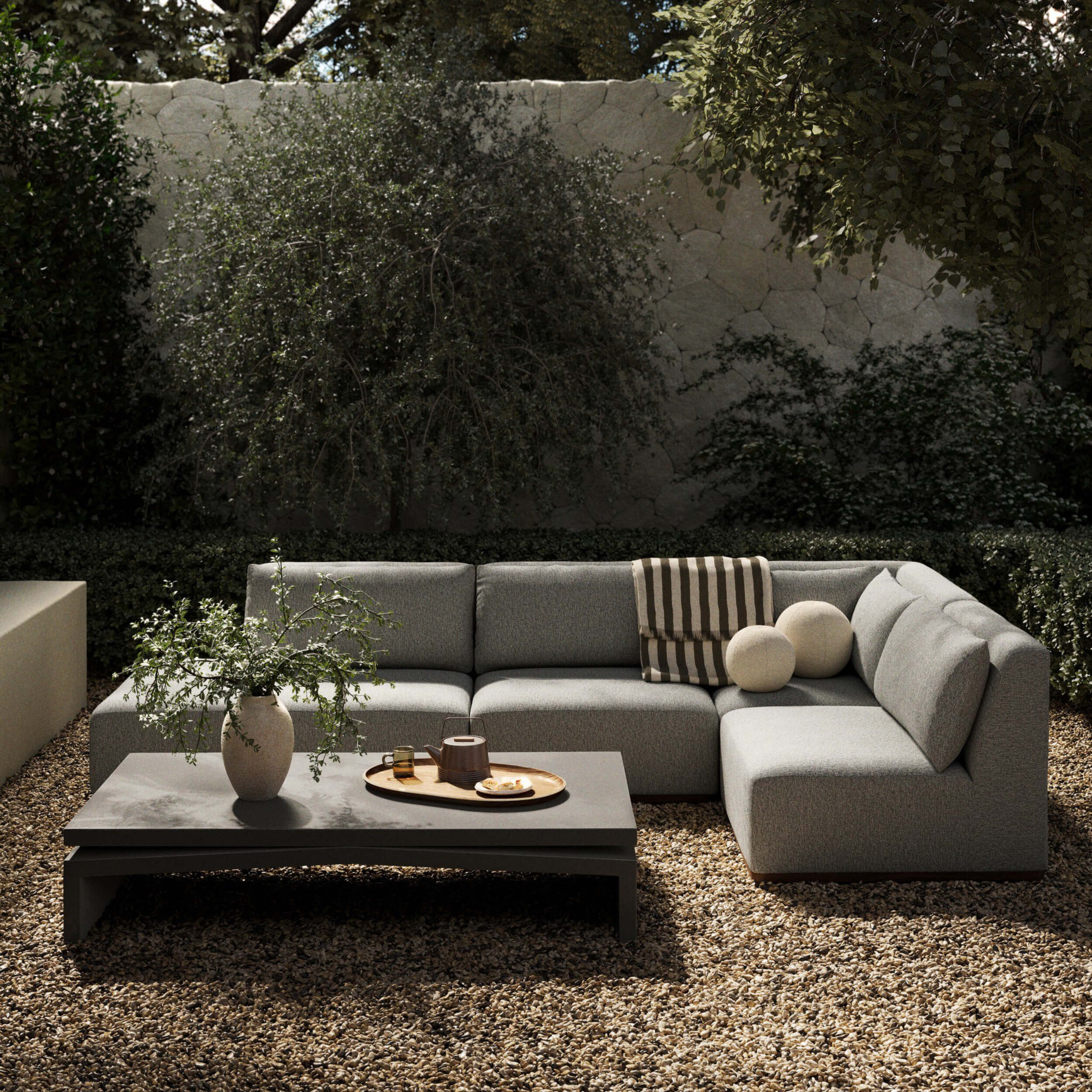 Adler Outdoor 4 Piece Sectional, Concha Fog by Four Hands - Image 10