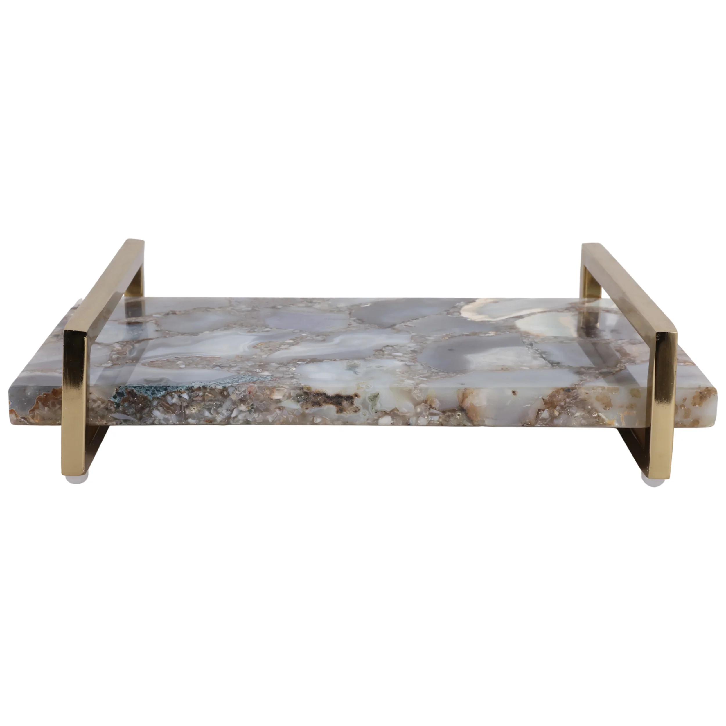 Agate Tray W/ Gold Handles, Blue