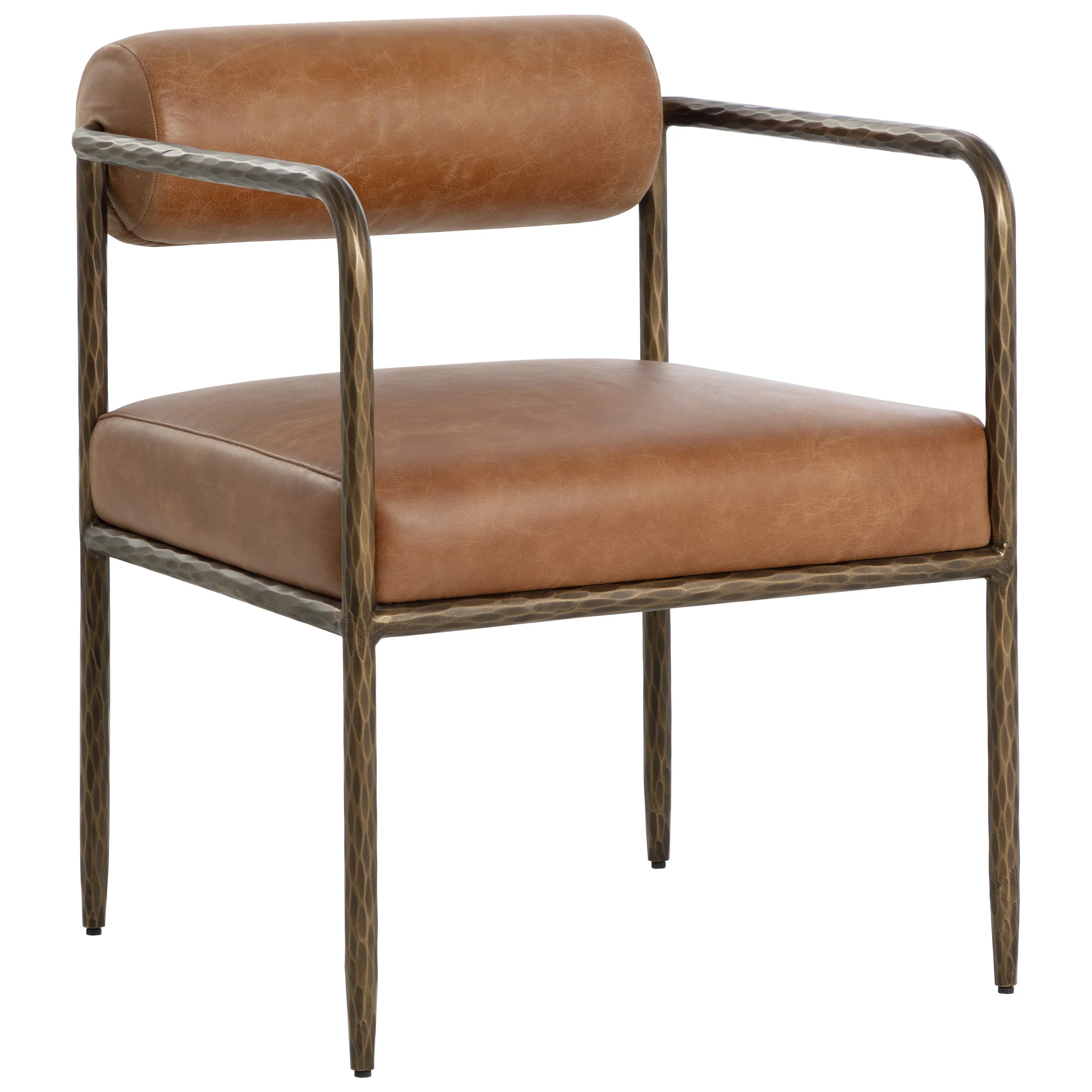 Ajani Leather Dining Arm Chair, Tan