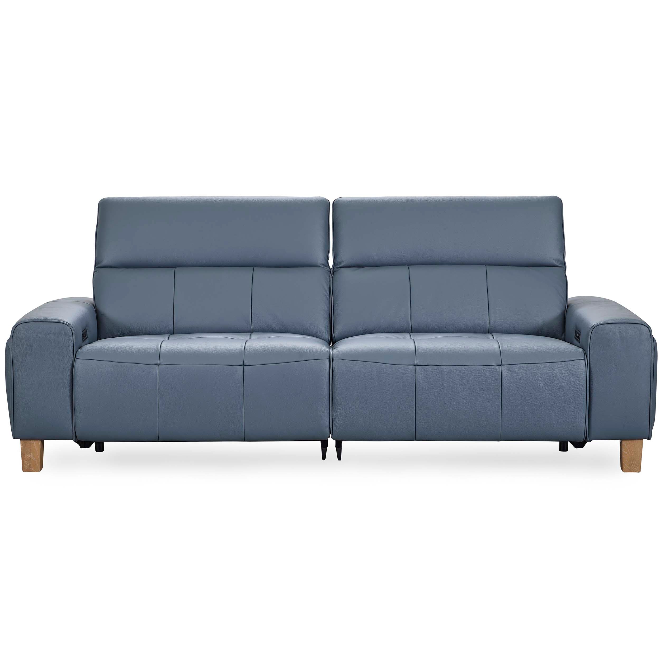 Alea Leather Power Recliner Sofa, Smoke Blue