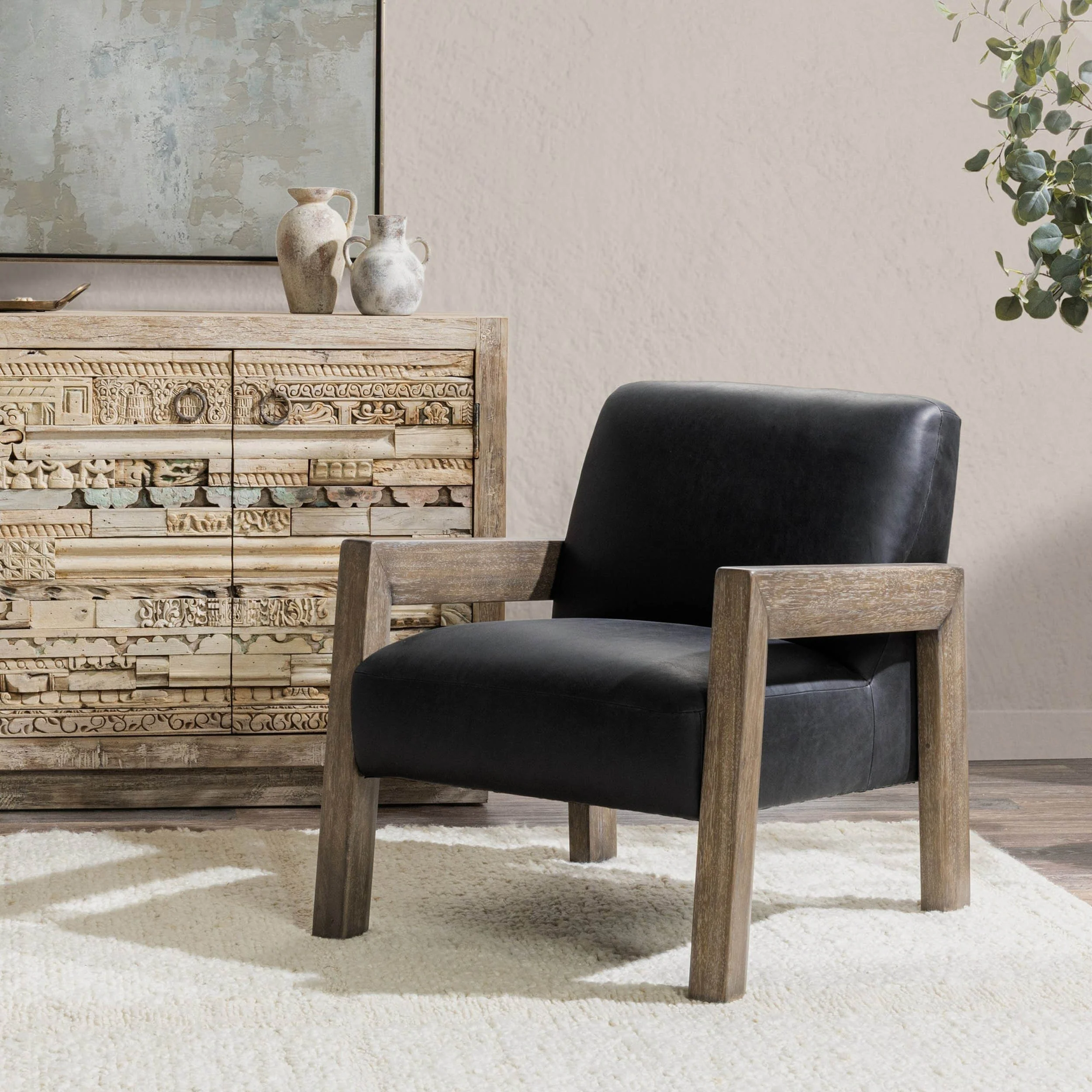 Aliza Leather Accent Chair, Black - Image 7