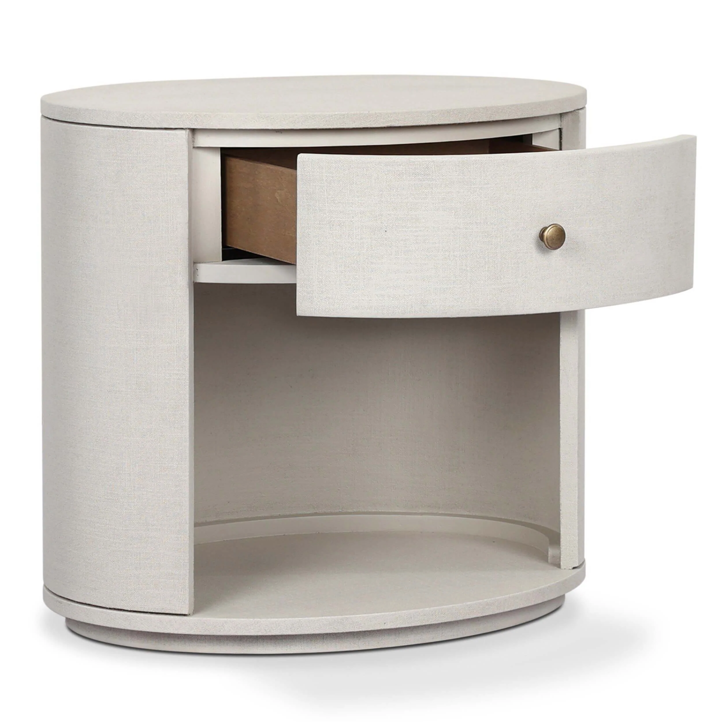 Amelia 1 Drawer Oval Nightstand, Ivory Painted Linen by Four Hands - Image 5