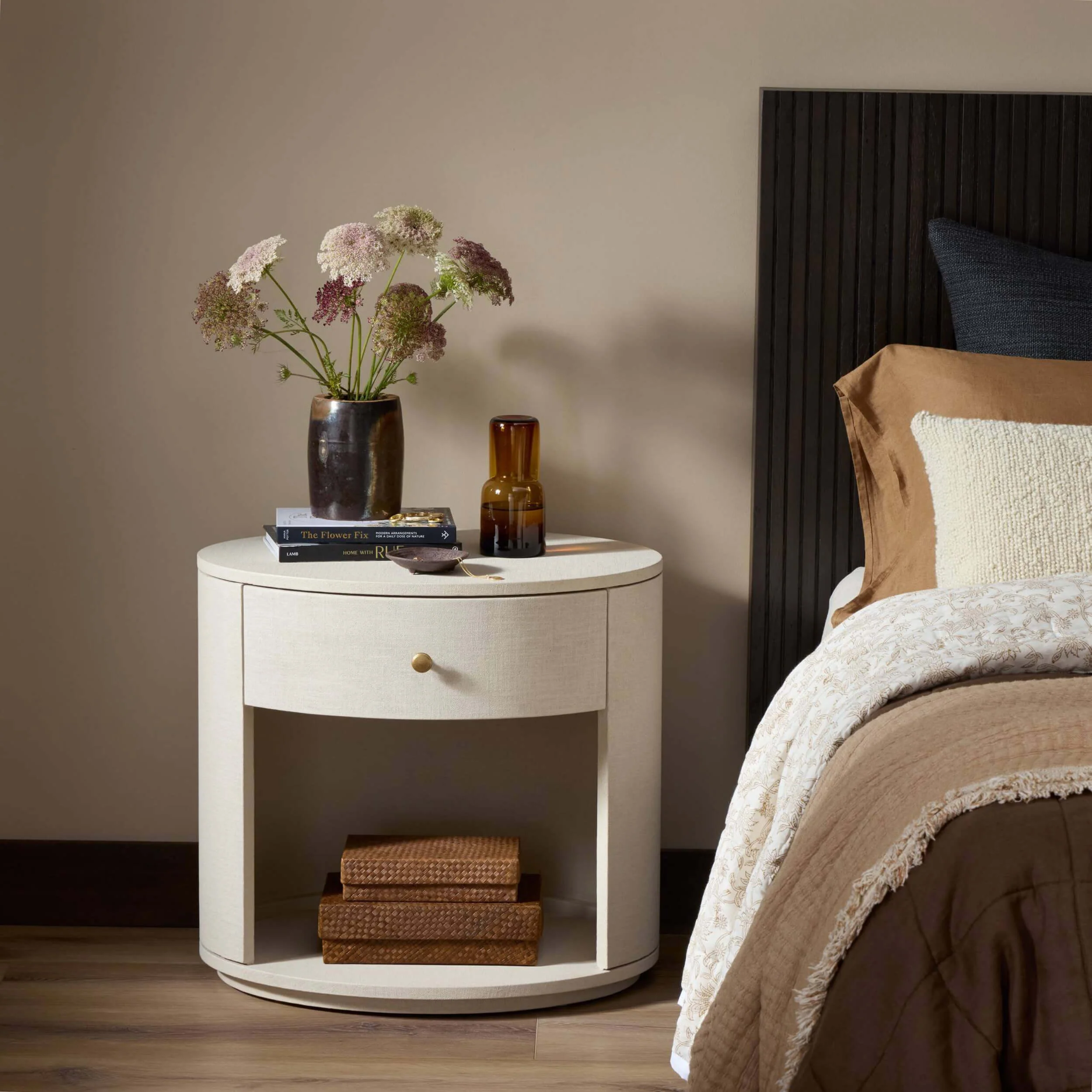 Amelia 1 Drawer Oval Nightstand, Ivory Painted Linen by Four Hands - Image 6