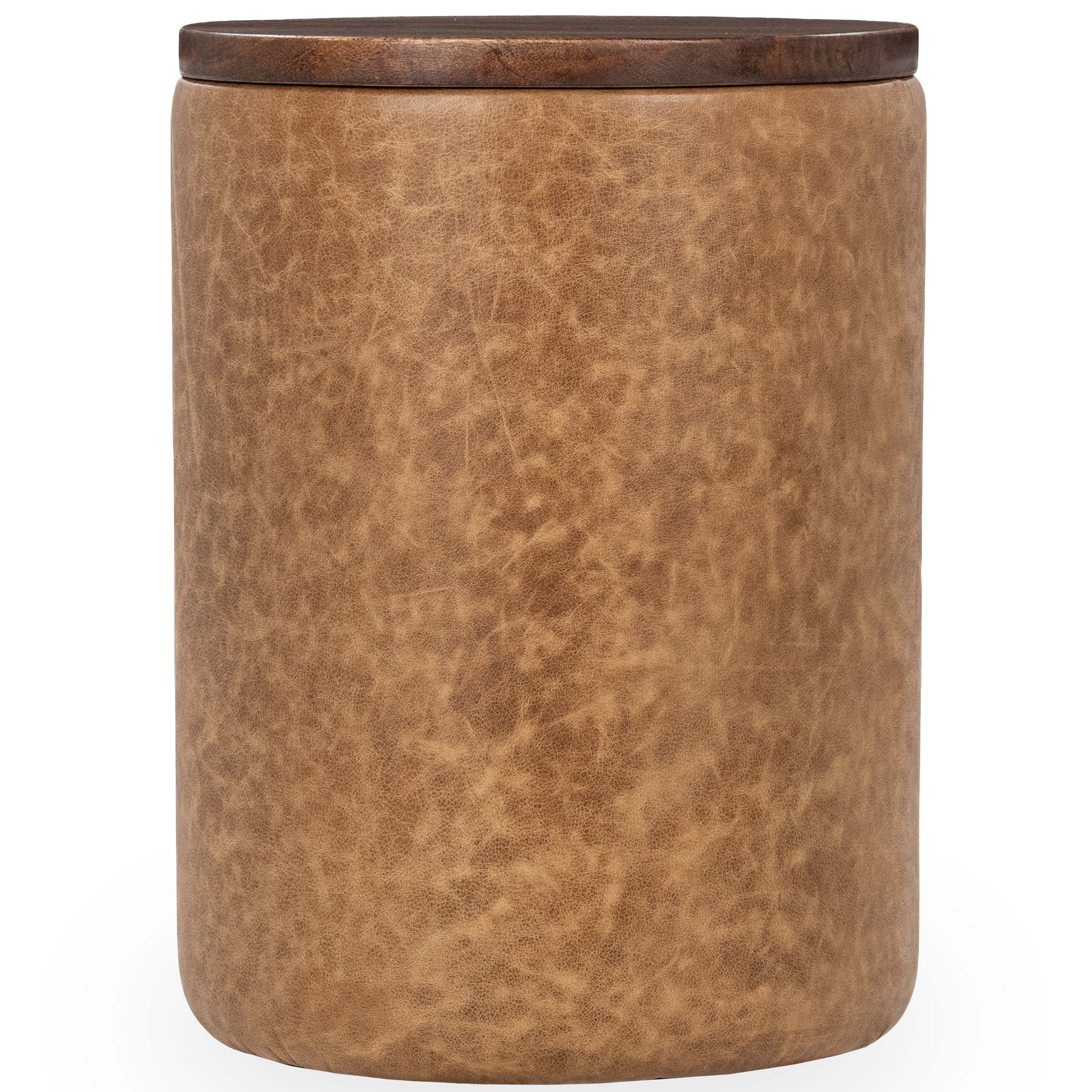 Andra Leather Round Accent Table, Sedona Brown
