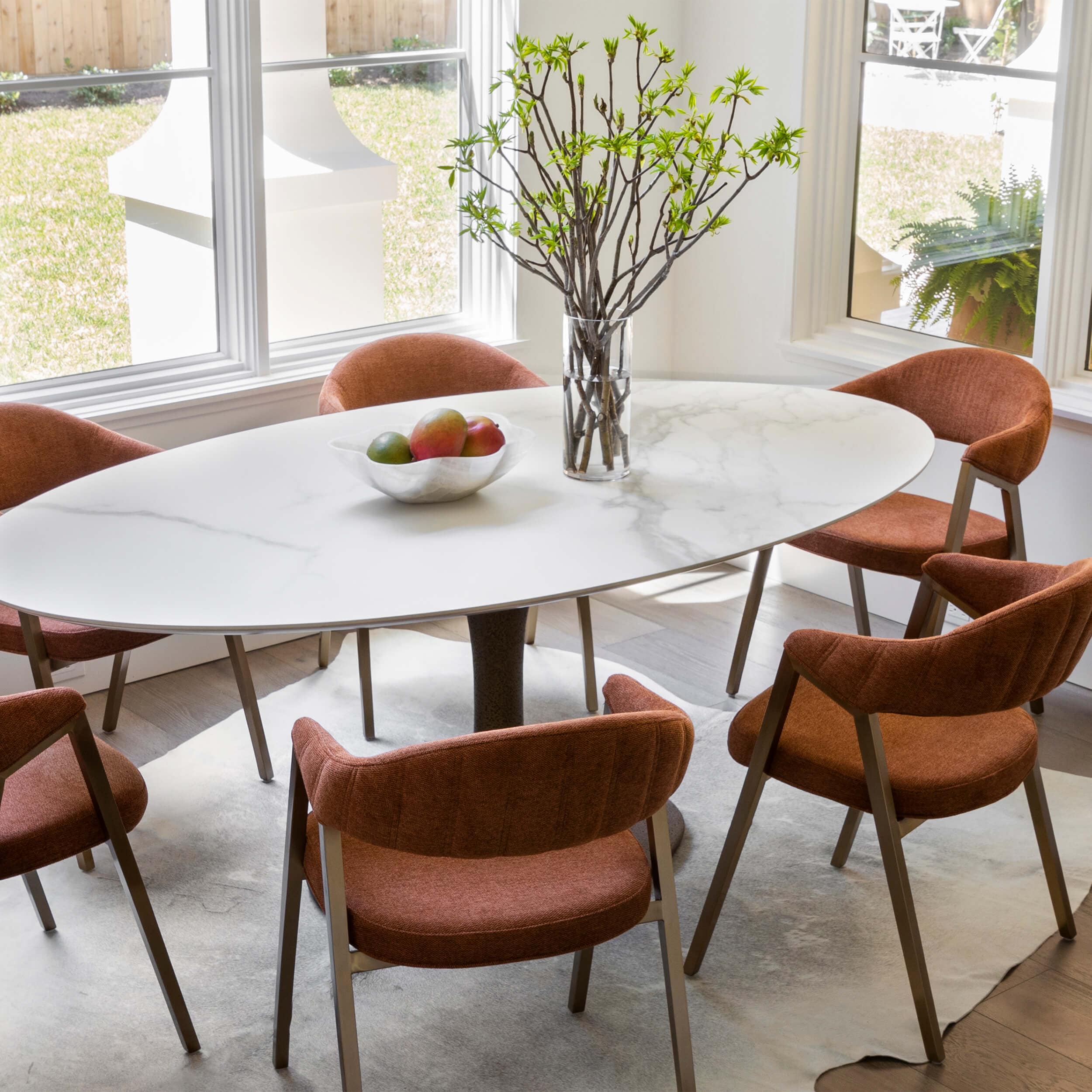 Arielle Oval Dining Table, White Top/Brass Base - Image 7