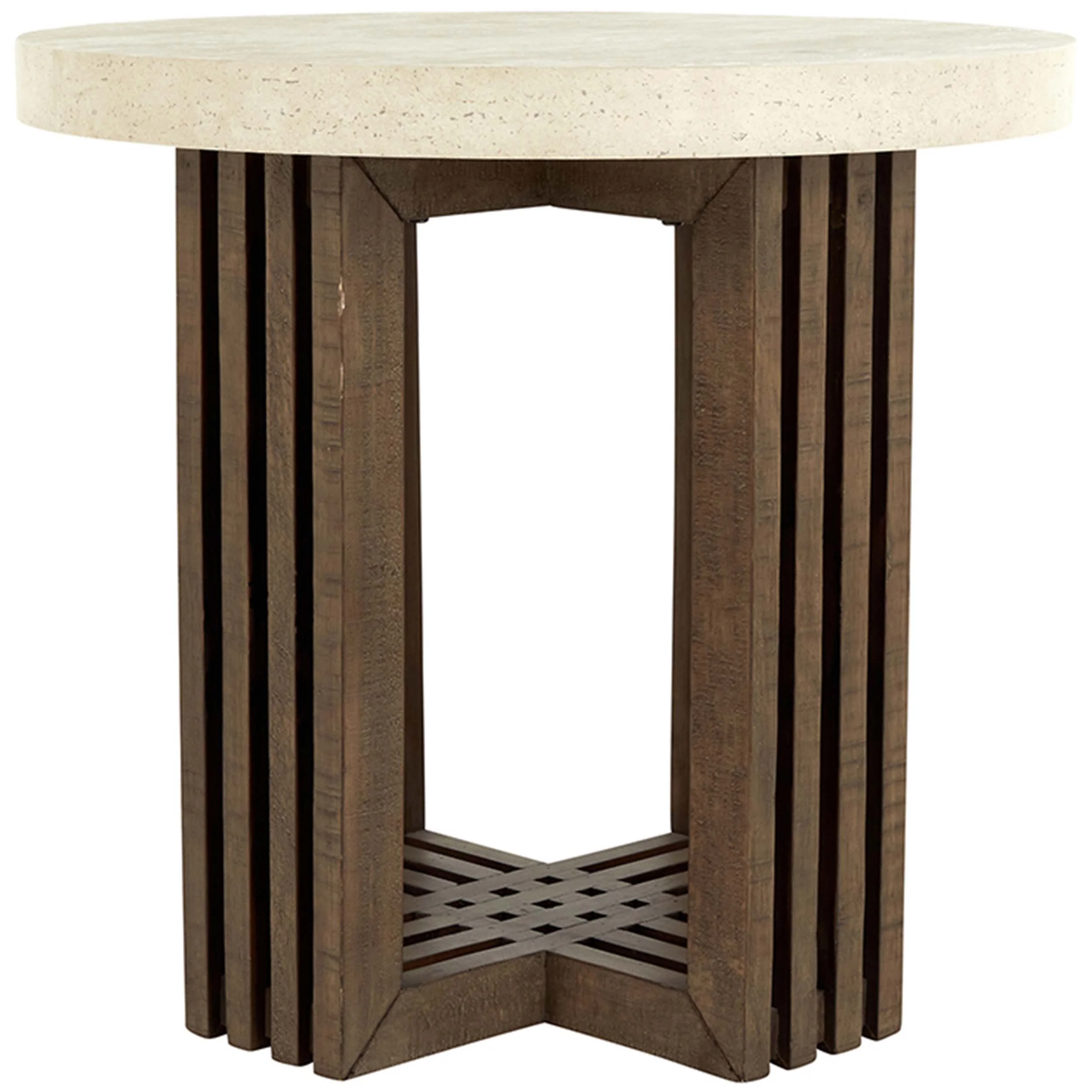 Aspen Round End Table, Antique White/Distressed Brown - Image 2
