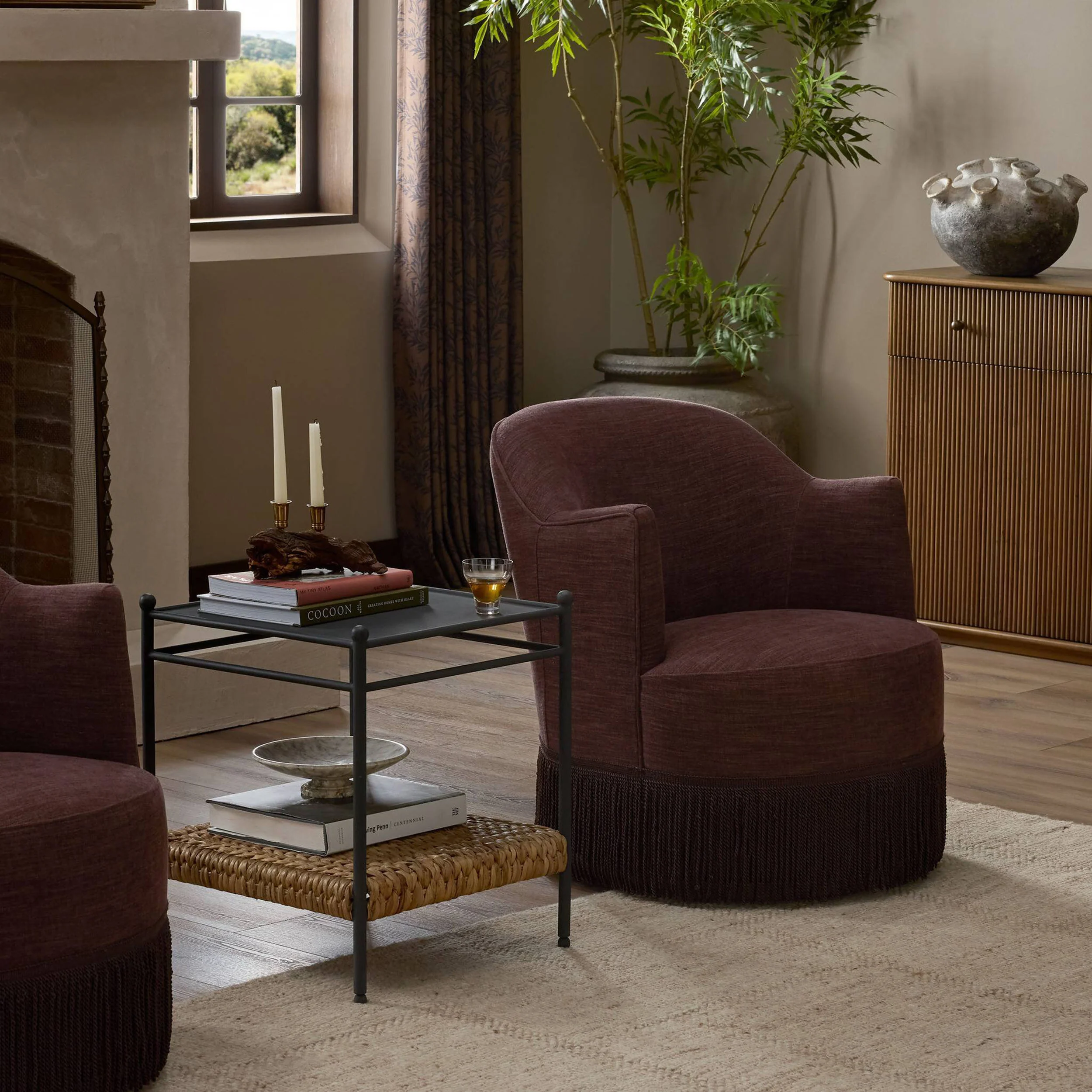 Aurora Fringe Swivel Chair, Laughlin Plum by Four Hands - Image 8