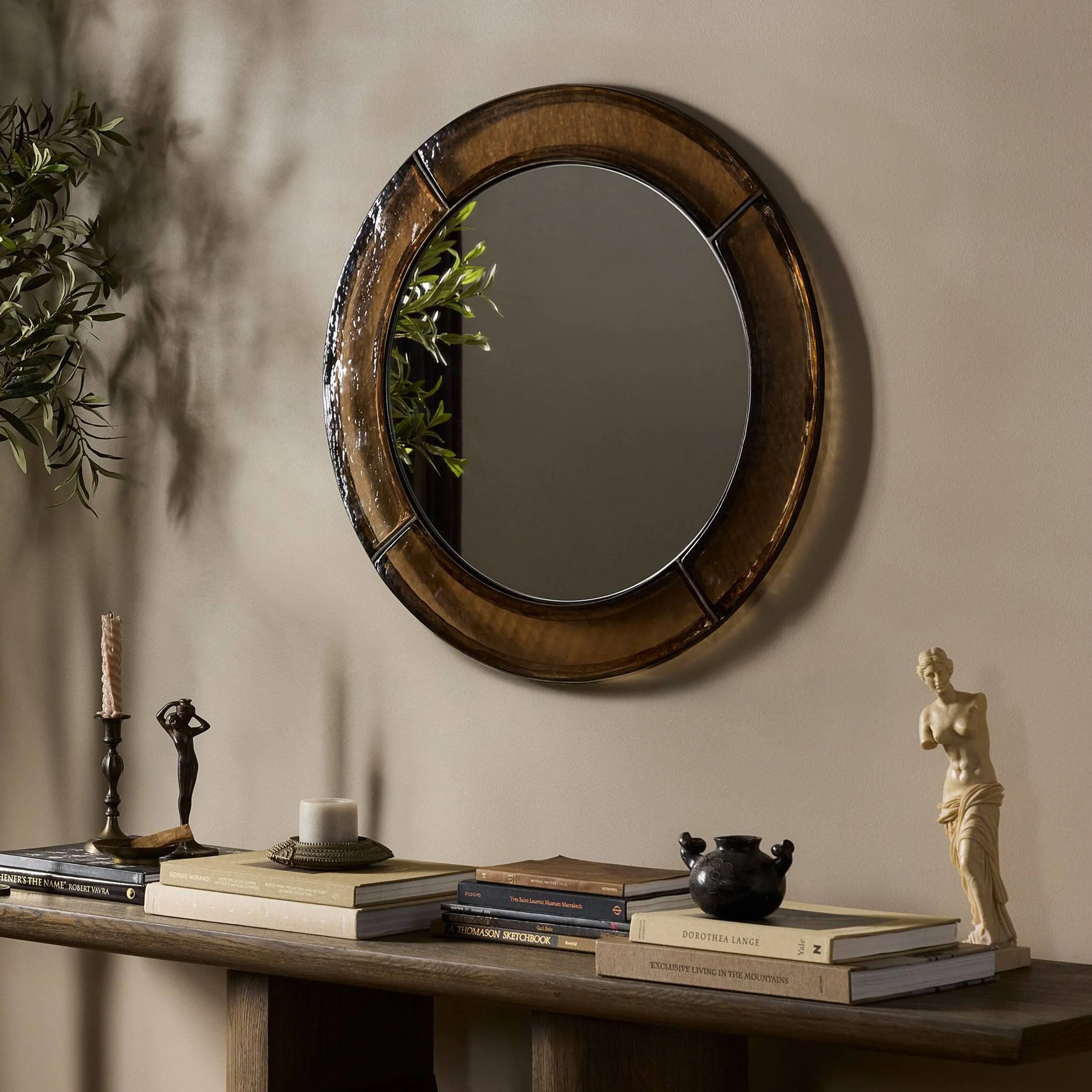 Ayano Small Round Mirror, Smoked Brown by Four Hands - Image 5