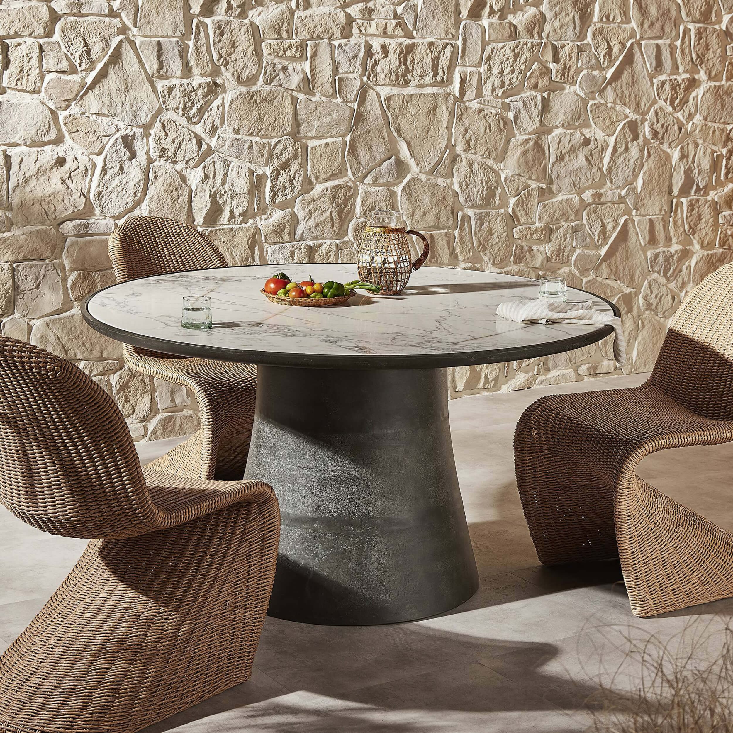 Balboa Outdoor Dining Table, Veined White Marble by Four Hands - Image 6