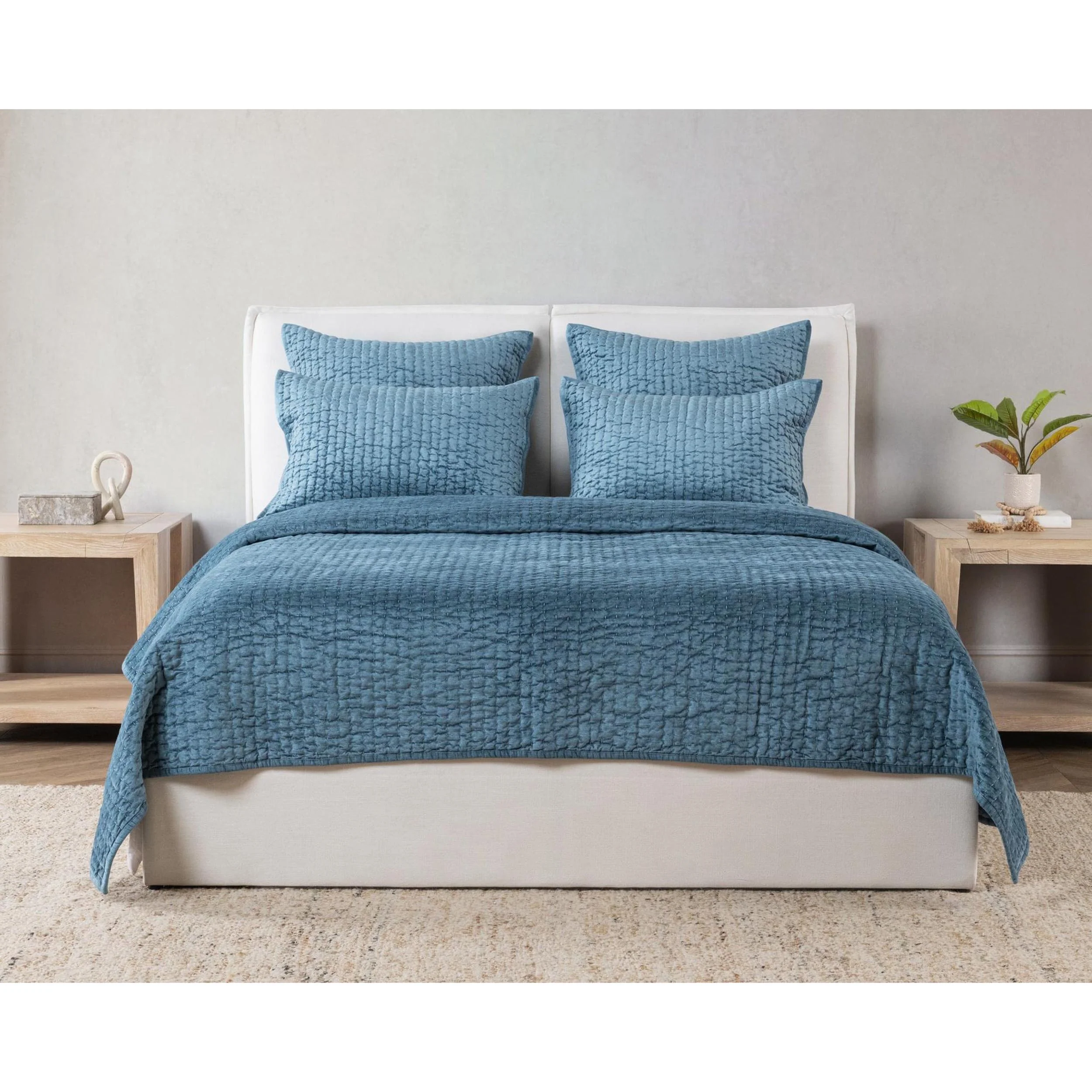 Bari Velvet Quilt, Stone Blue - Image 2