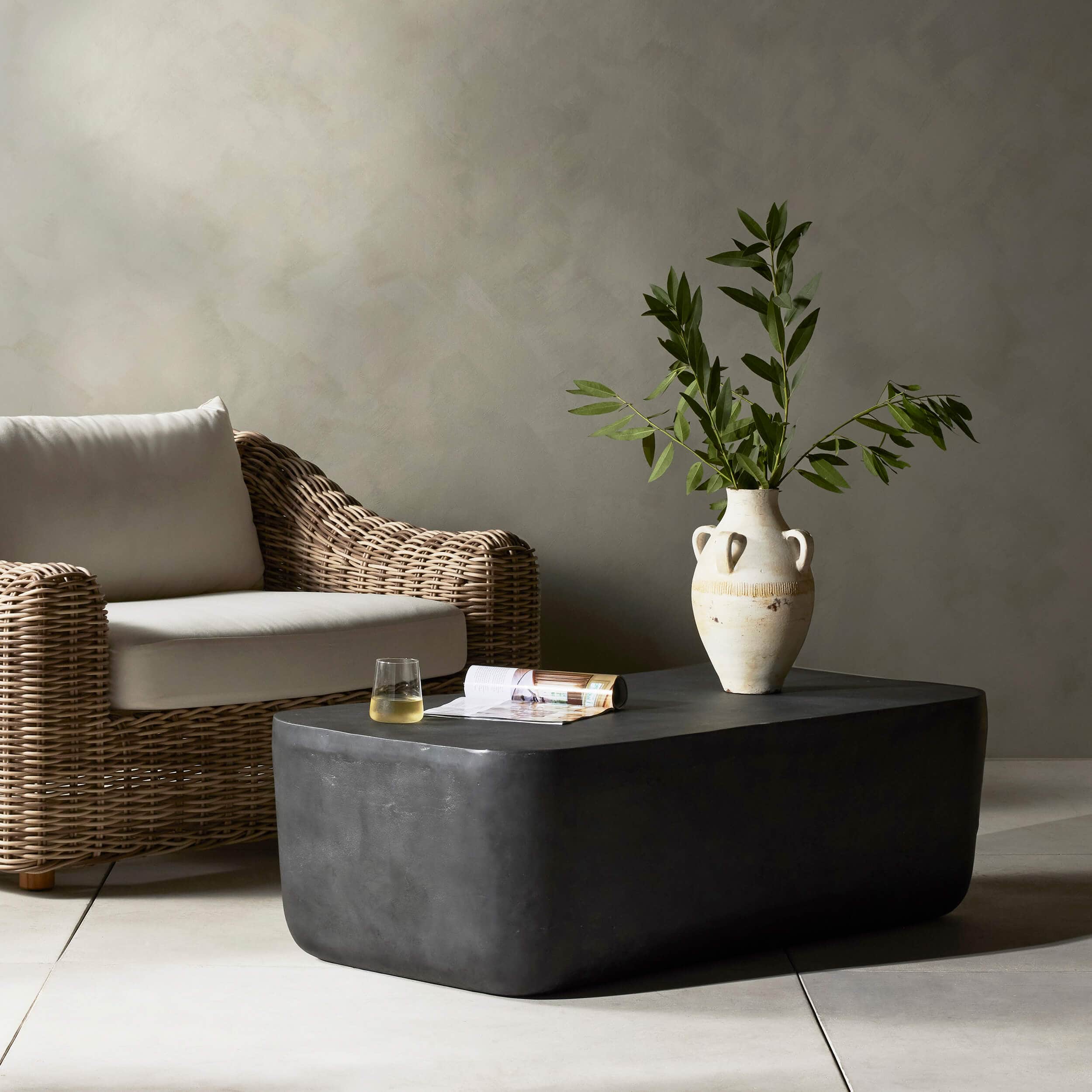 Basil Outdoor Rectangular Coffee Table, Aged Grey by Four Hands - Image 4