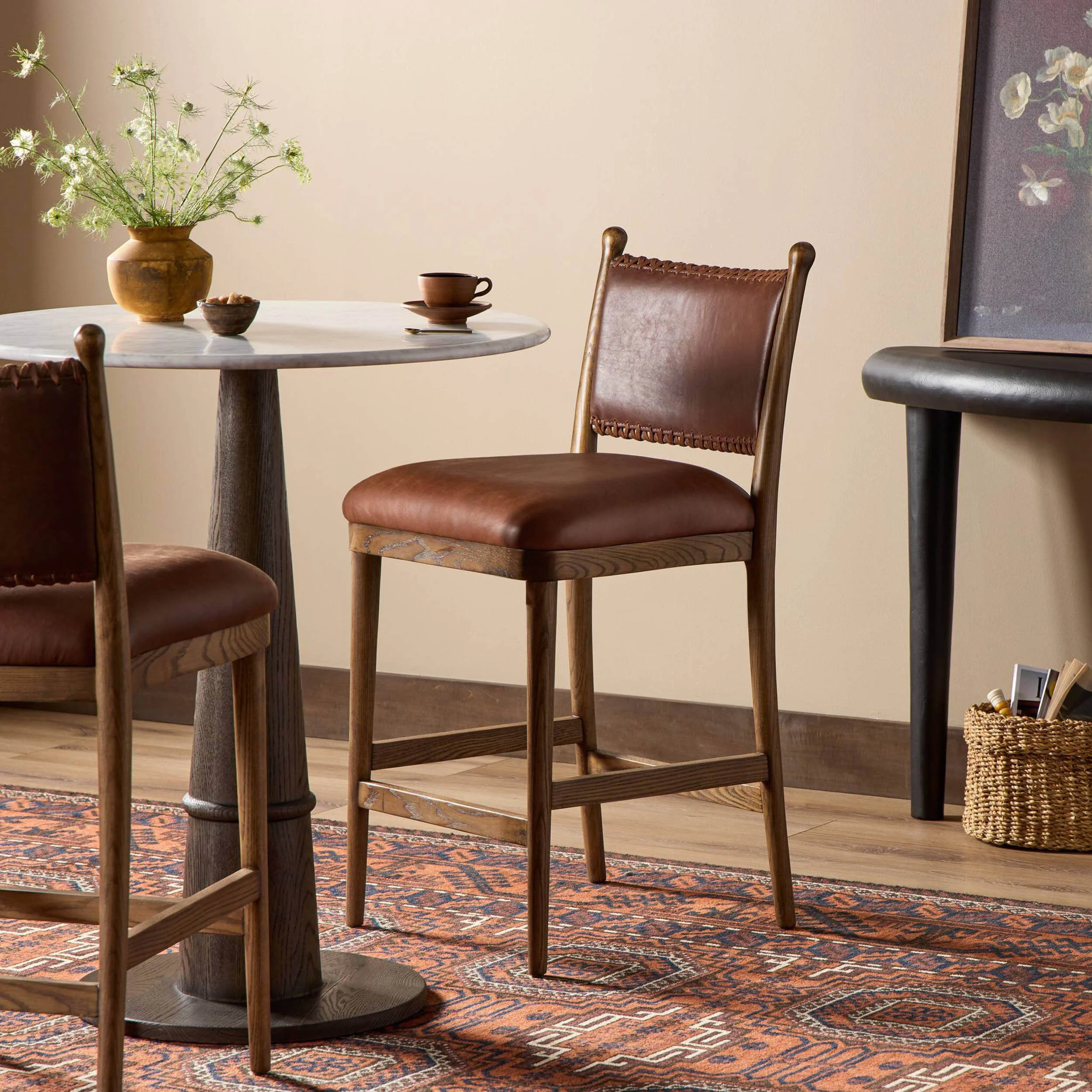 Bella Leather Bar & Counter Stool, Dulane Mahogany by Amber Lewis x Four Hands - Image 14