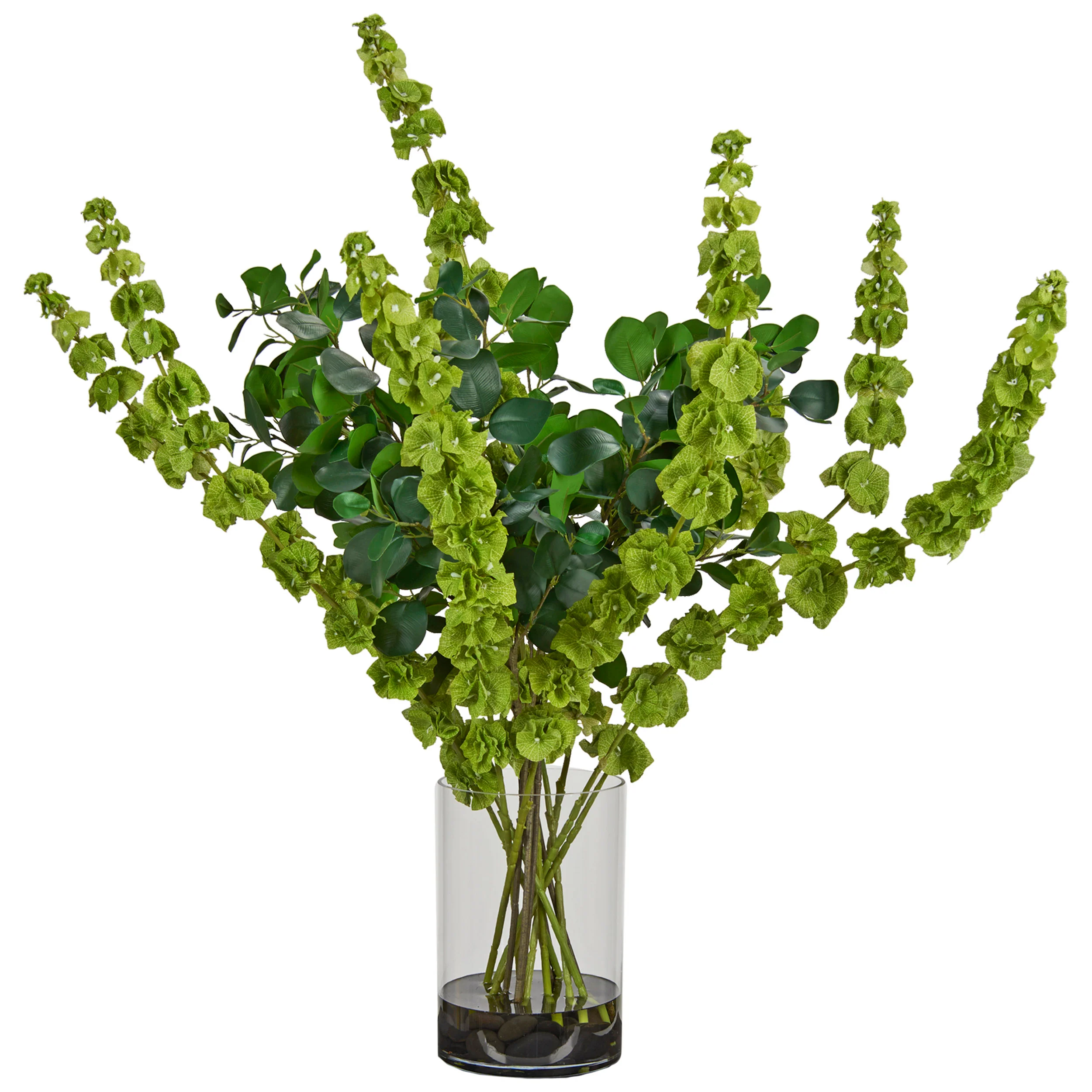 Bells of Ireland and Oriental Ficus in Large Rowan Vase, Clear