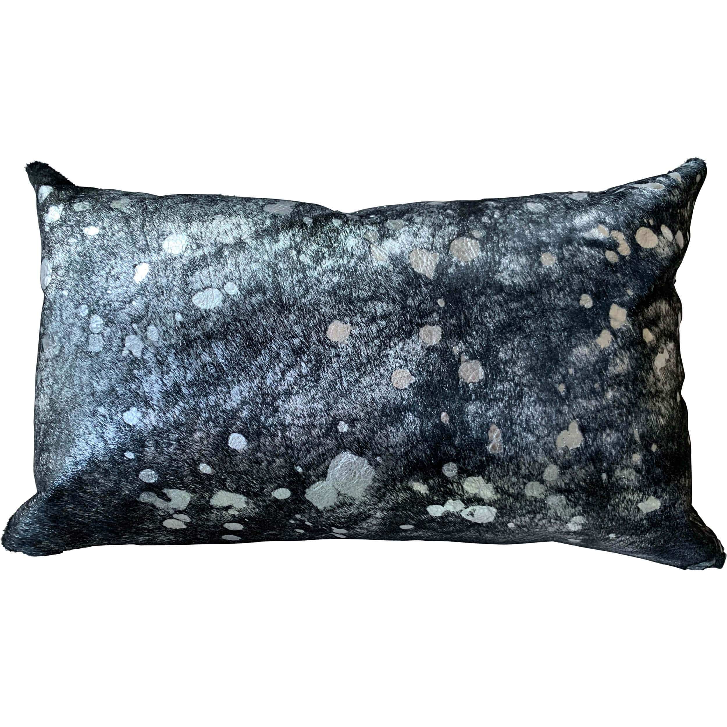 Cowhide Lumbar Pillow, Black w/Silver Metallic
