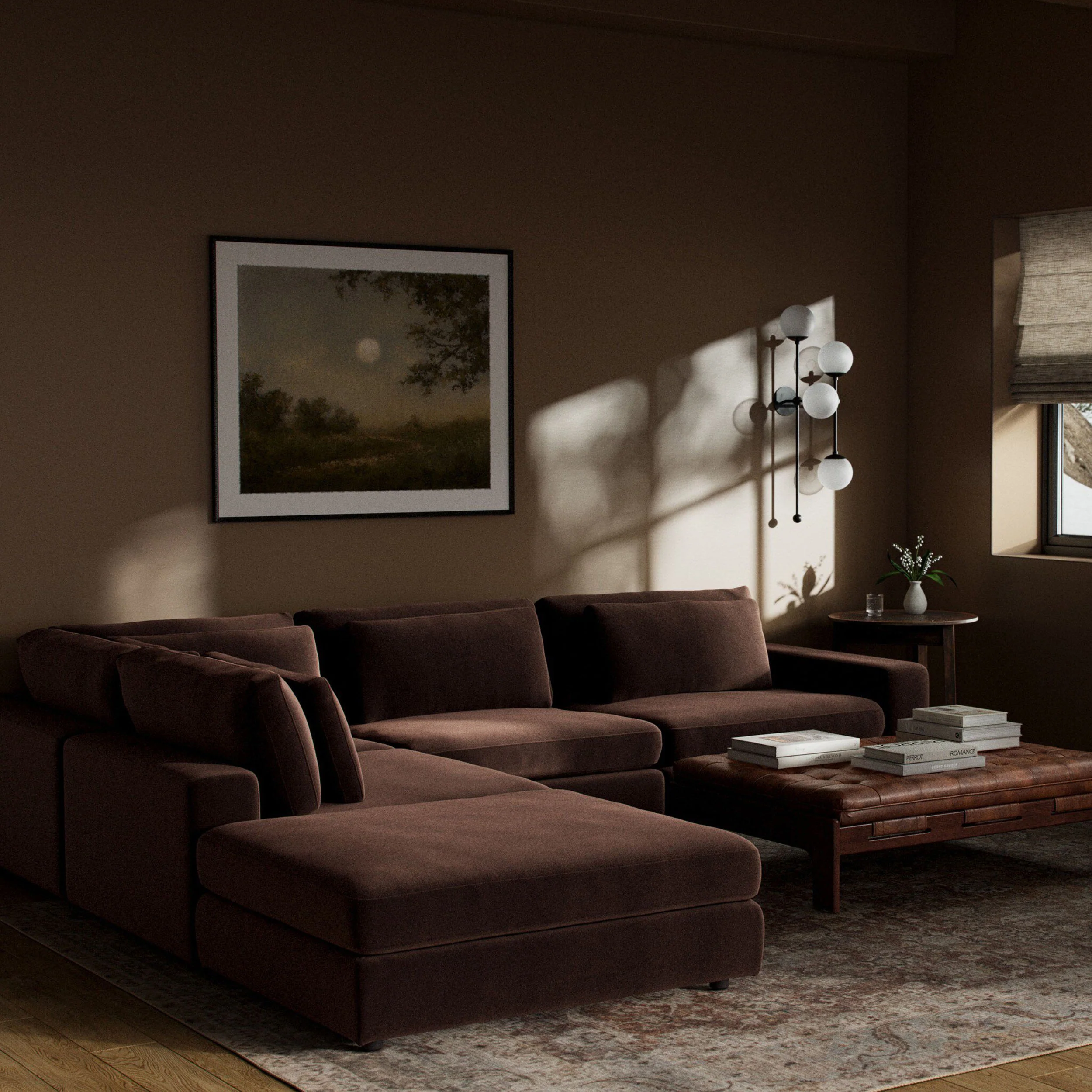 Bloor 4 Piece Sectional w/ Ottoman, Surrey Cocoa by Four Hands - Image 4