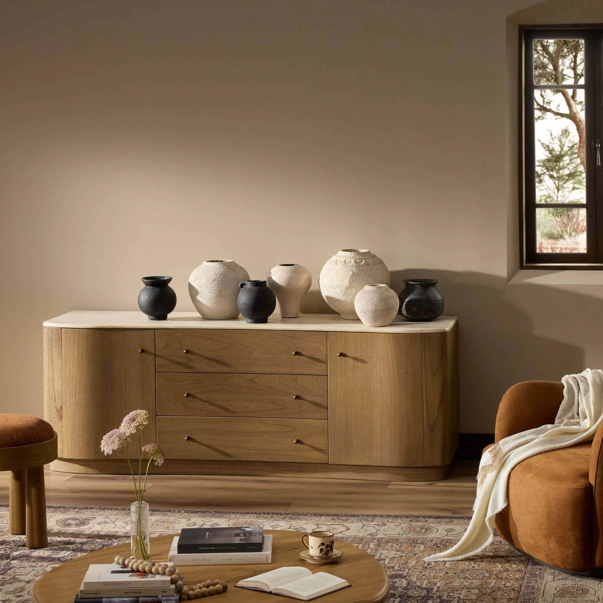 Boa Media Console, Sandy Mindi by Four Hands - Image 6