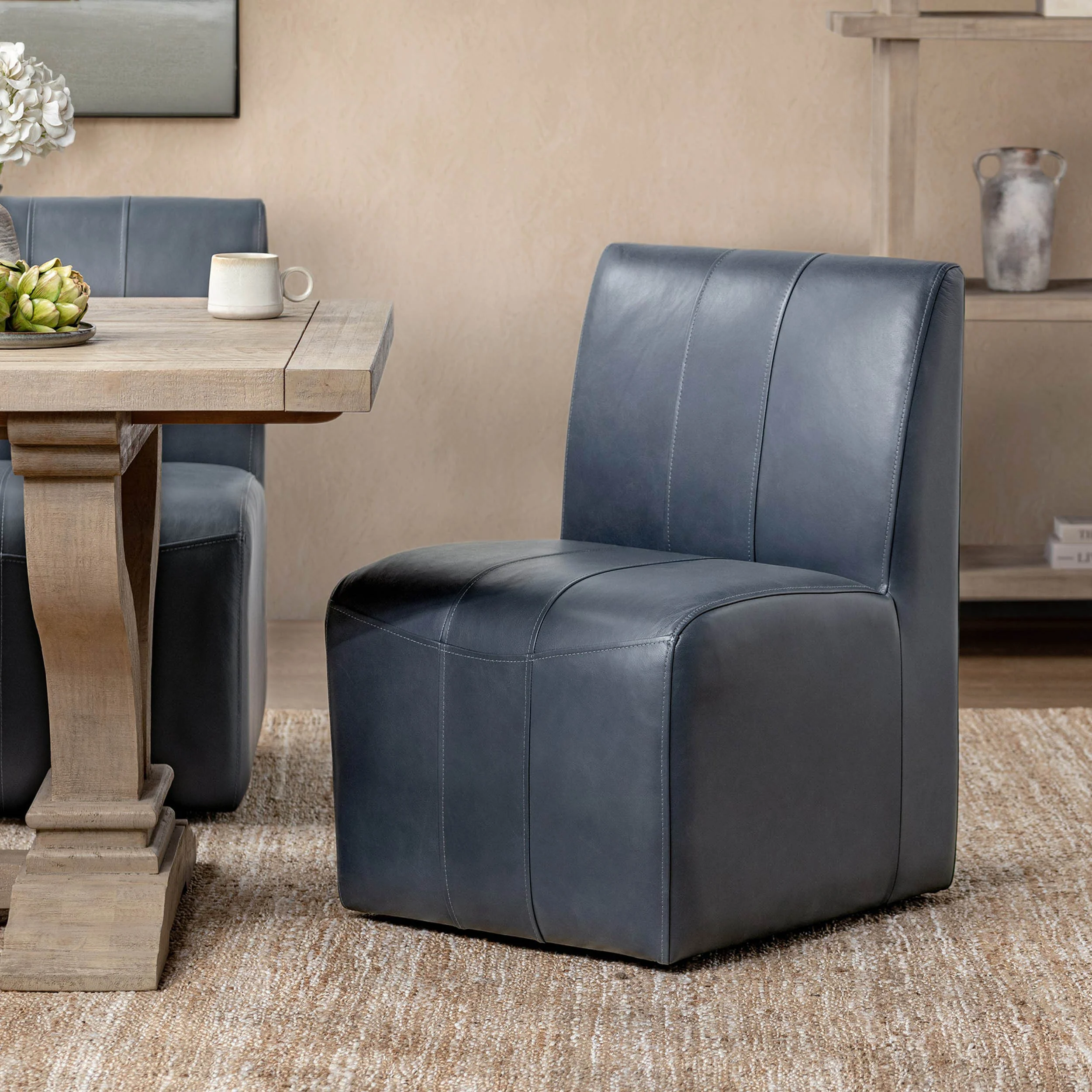 Brighton Leather Dining Chair, Mystic Blue, Set of 2 - Image 6