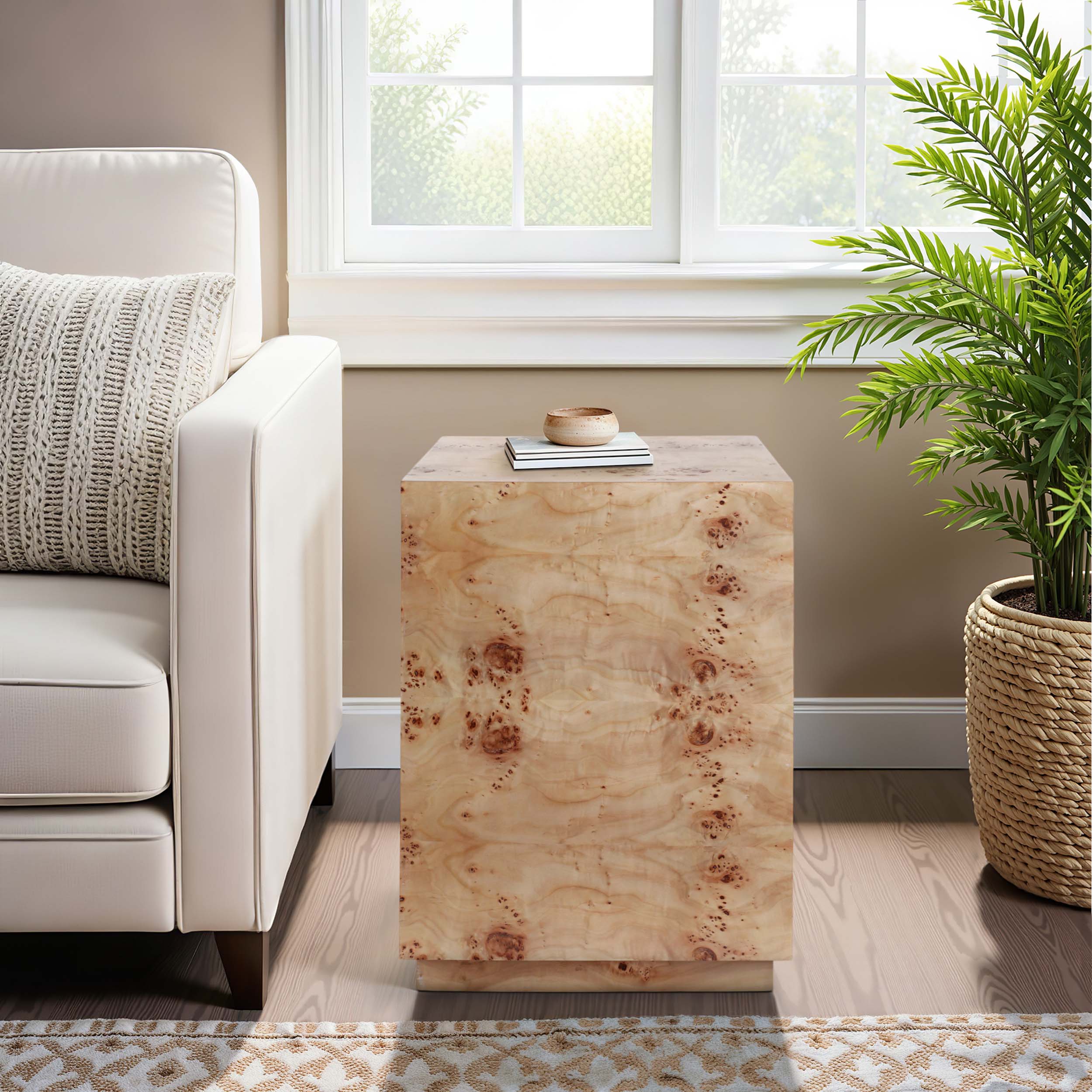 Burl Wood Block Accent Table, Tan - Image 5