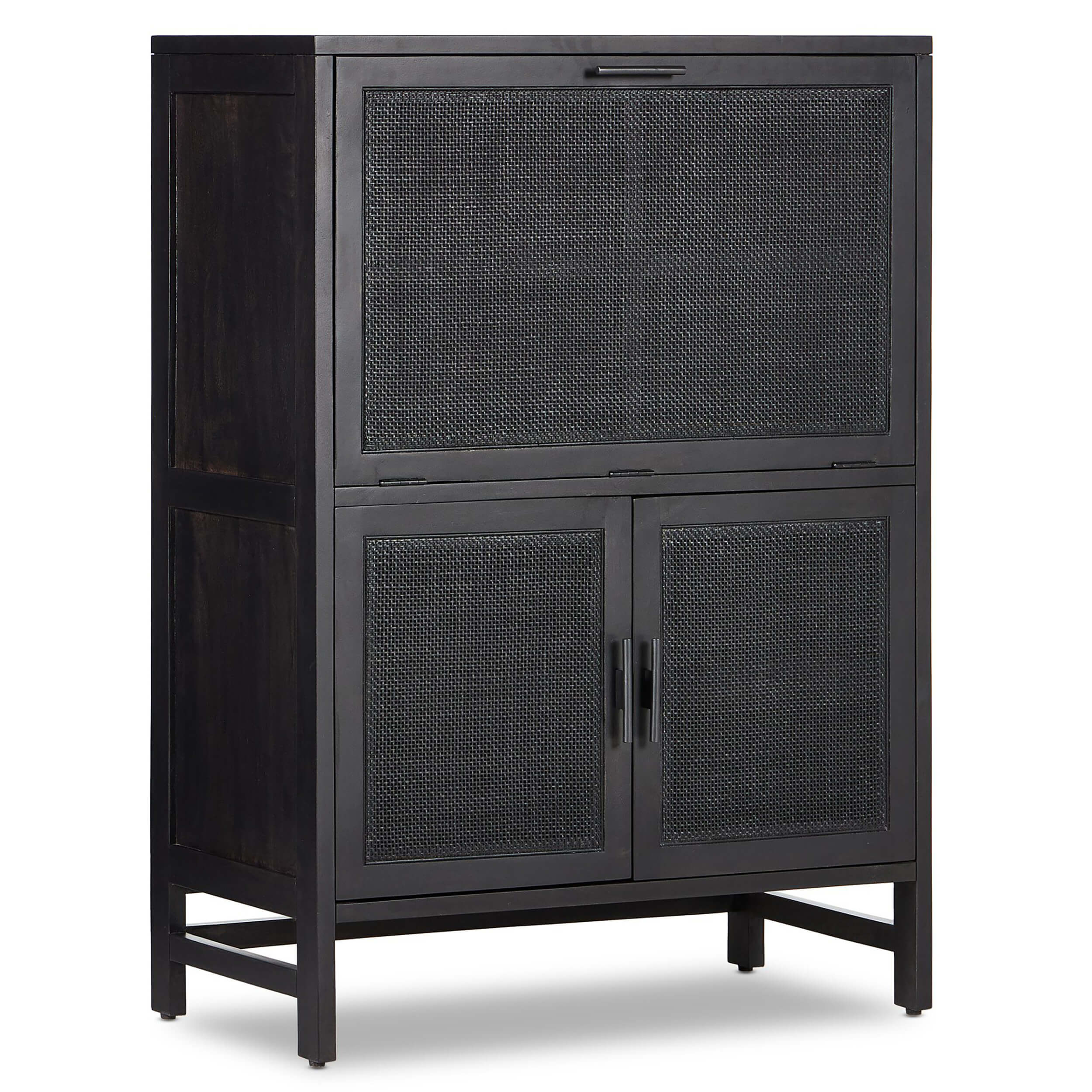 Caprice Bar Cabinet, Black Wash w/Black Cane by Four Hands