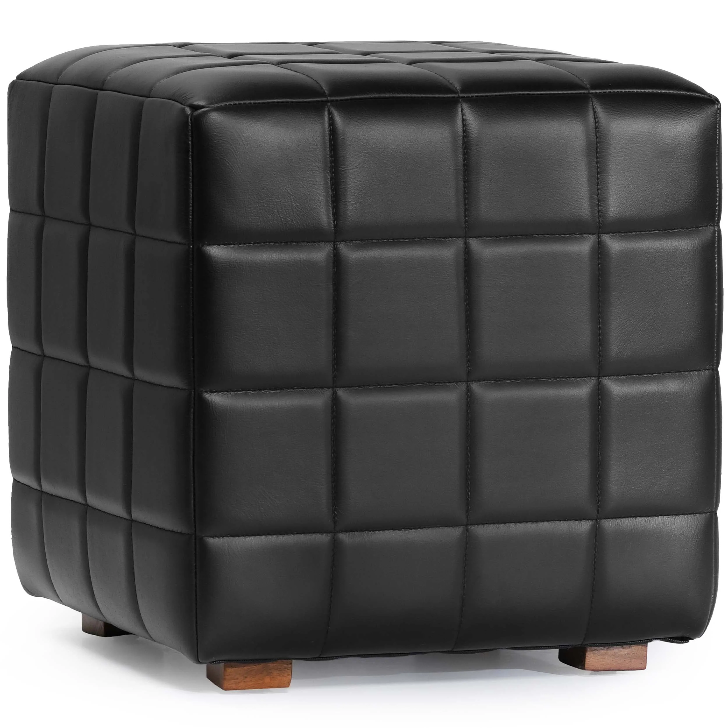 Carlo Leather Square Ottoman, Midnight Raven