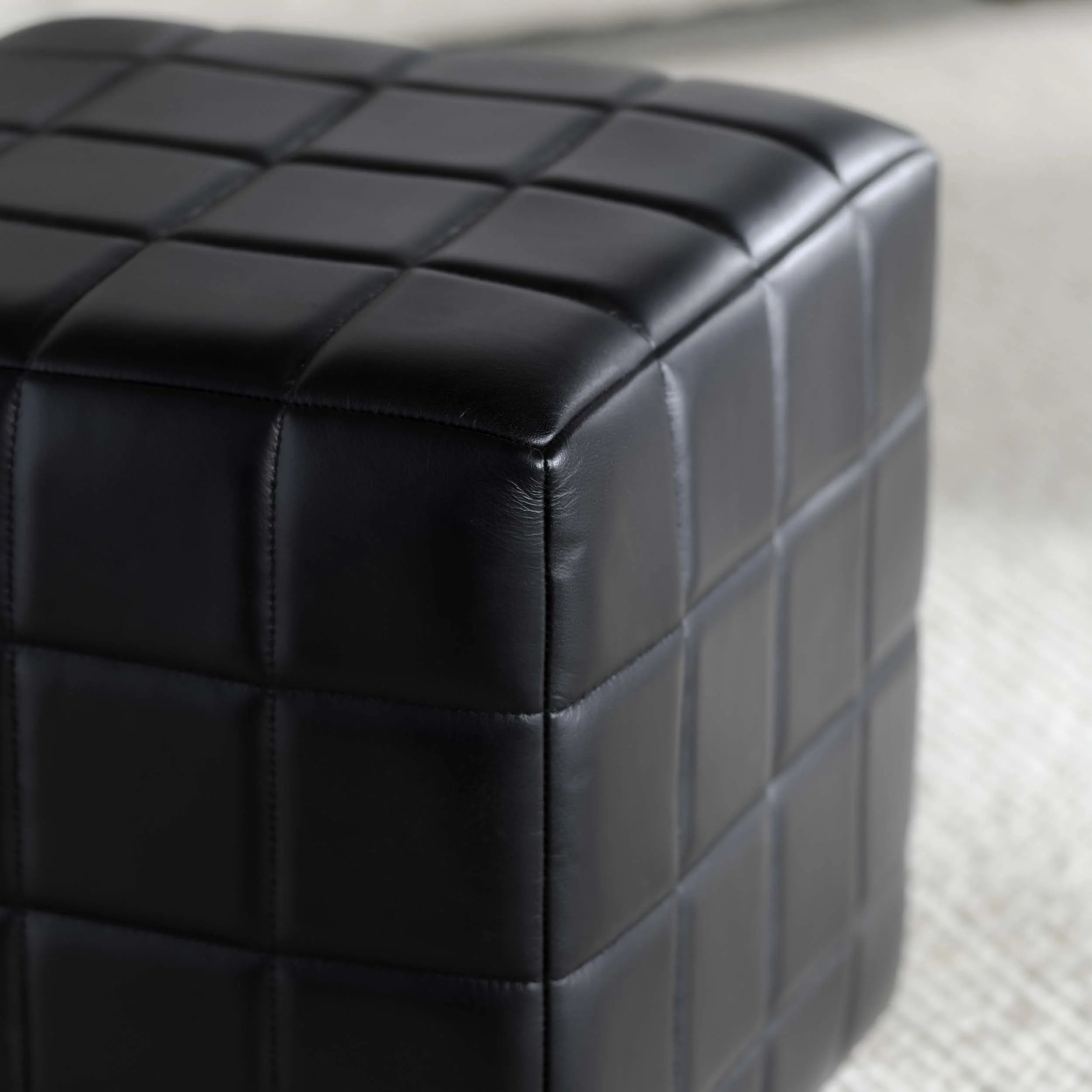 Carlo Leather Square Ottoman, Midnight Raven - Image 3