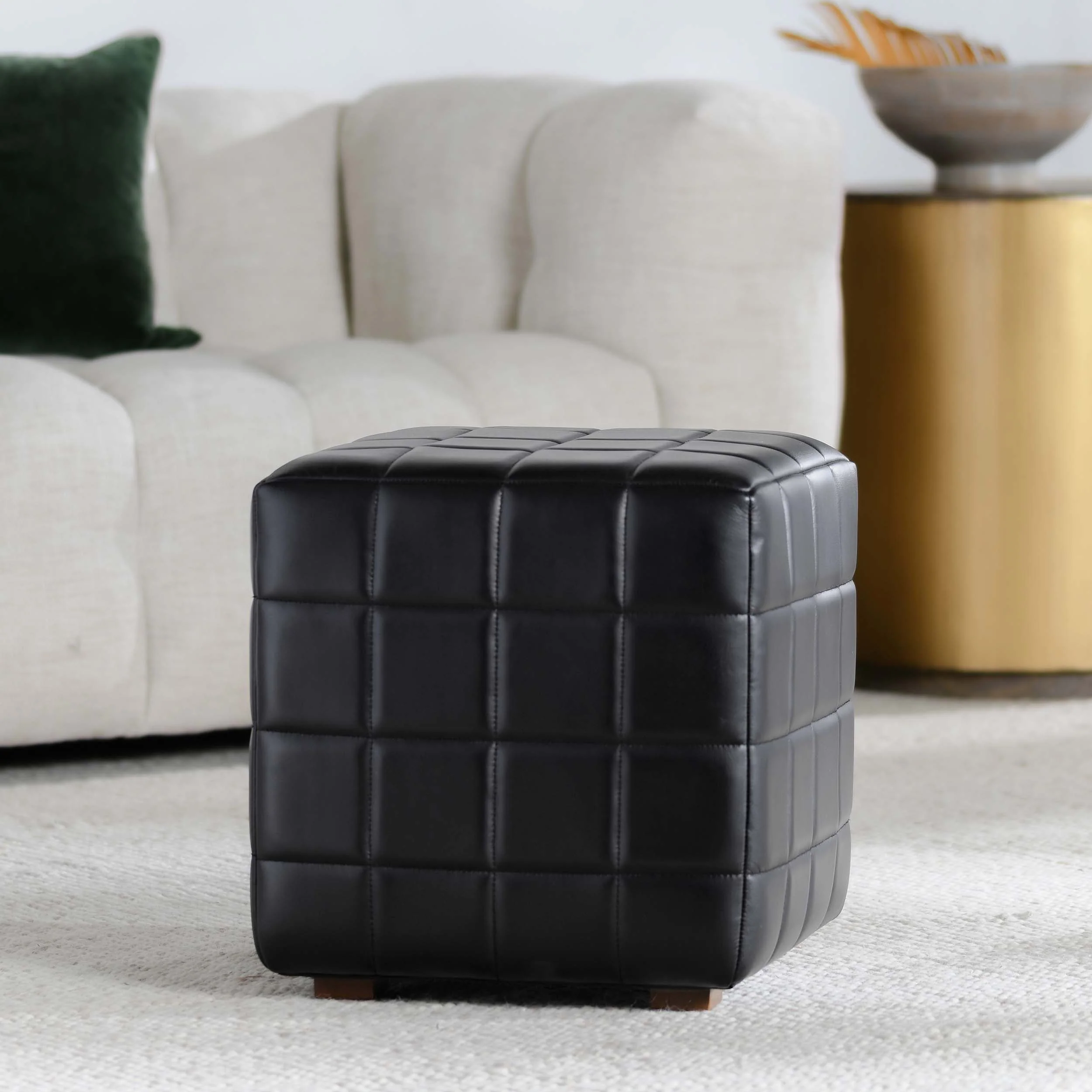 Carlo Leather Square Ottoman, Midnight Raven - Image 4