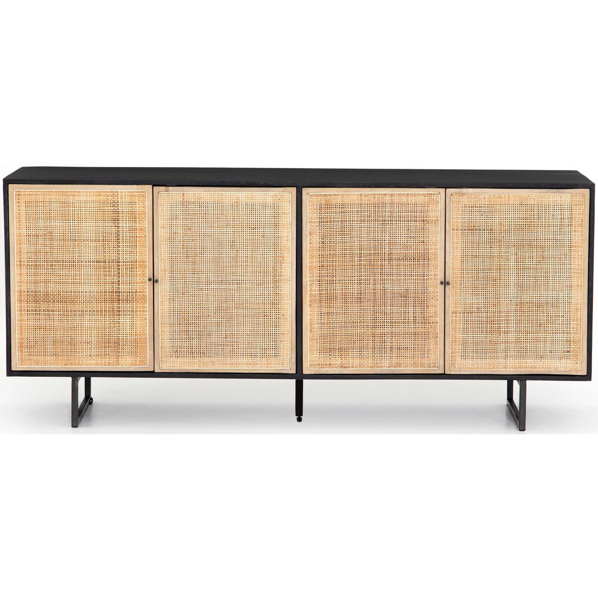 Carmel 4 Door Sideboard, Black Wash/Cane Natural by Four Hands - Image 2