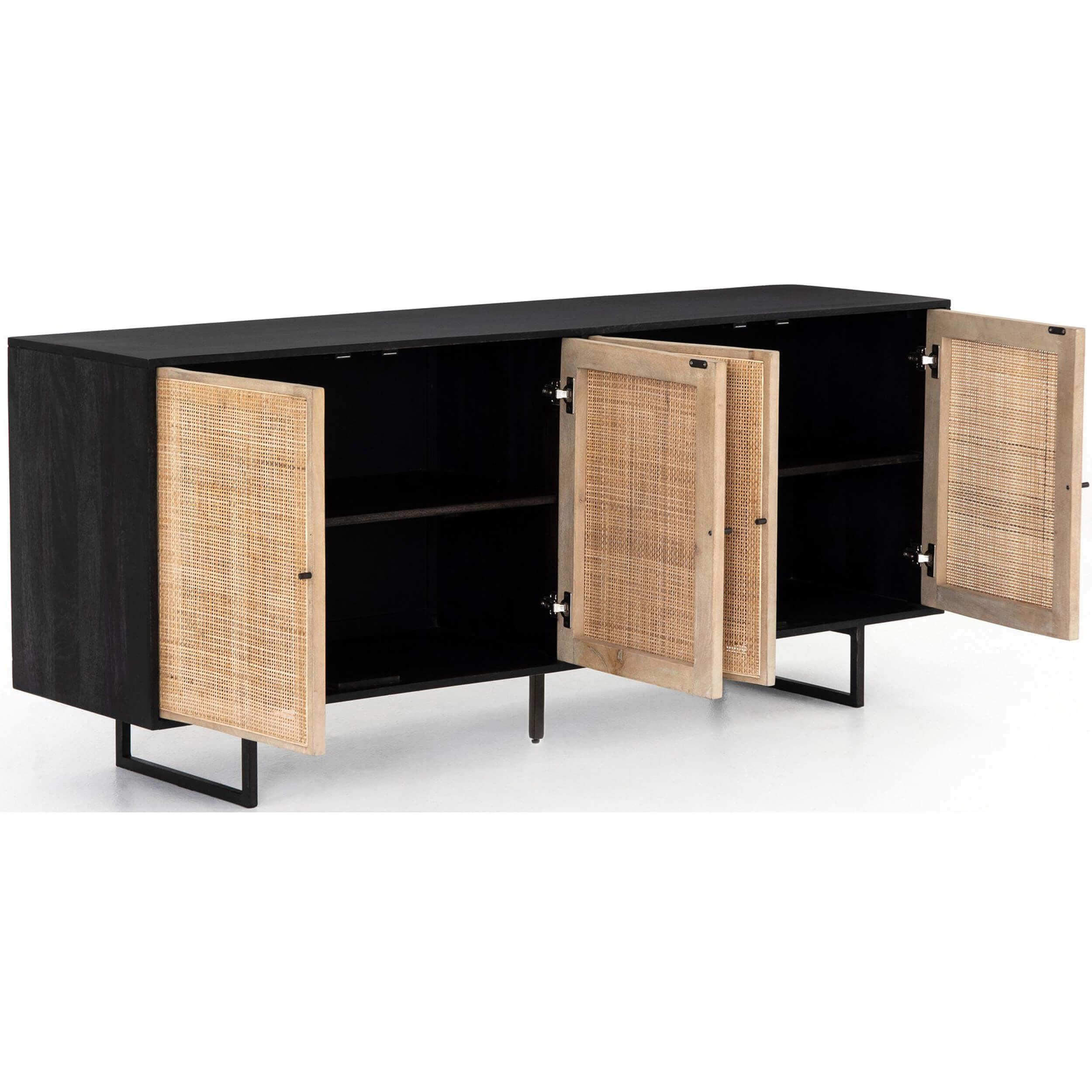 Carmel 4 Door Sideboard, Black Wash/Cane Natural by Four Hands - Image 4