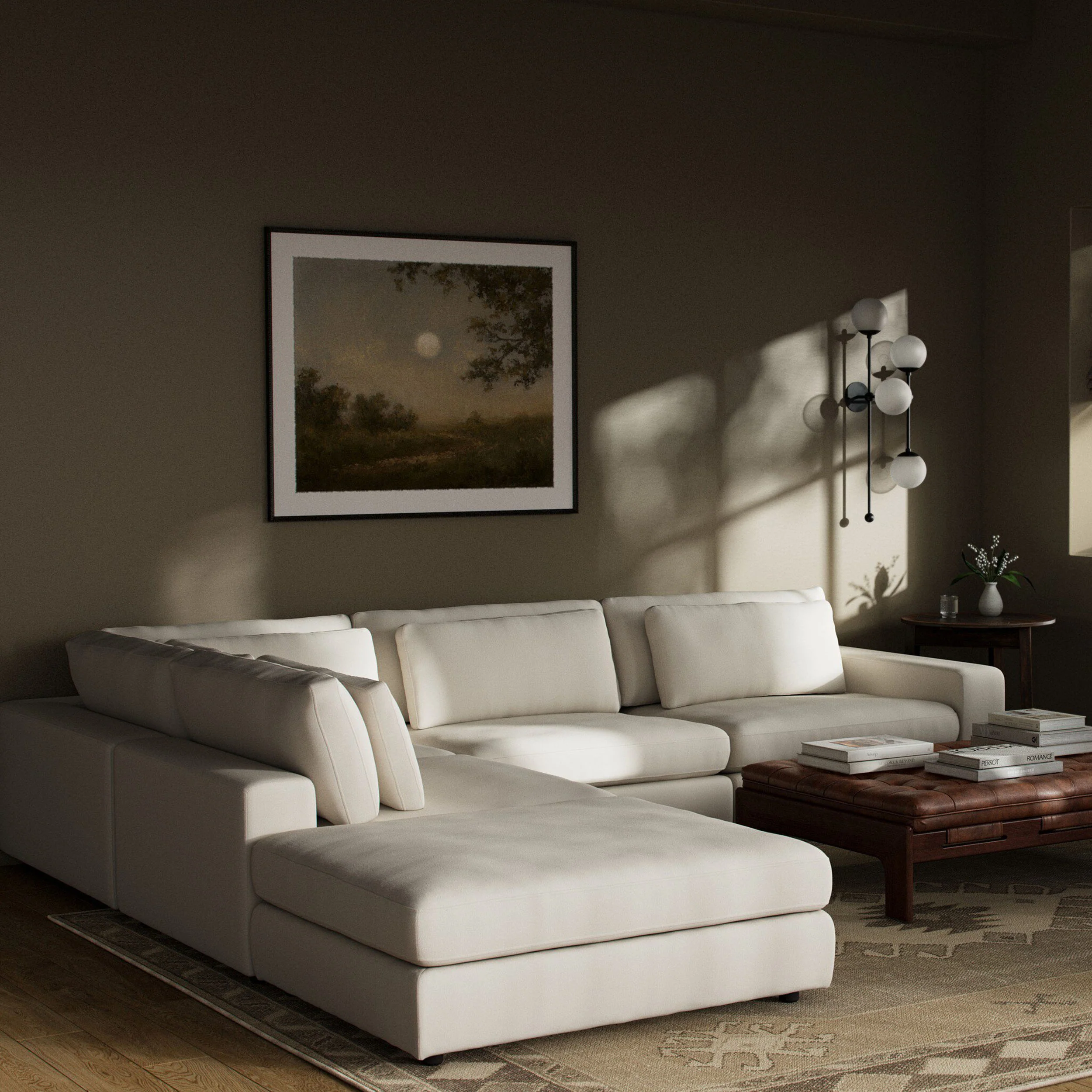 Bloor 4 Piece Sectional w/ Ottoman, Nomad Marshmallow by Four Hands - Image 4