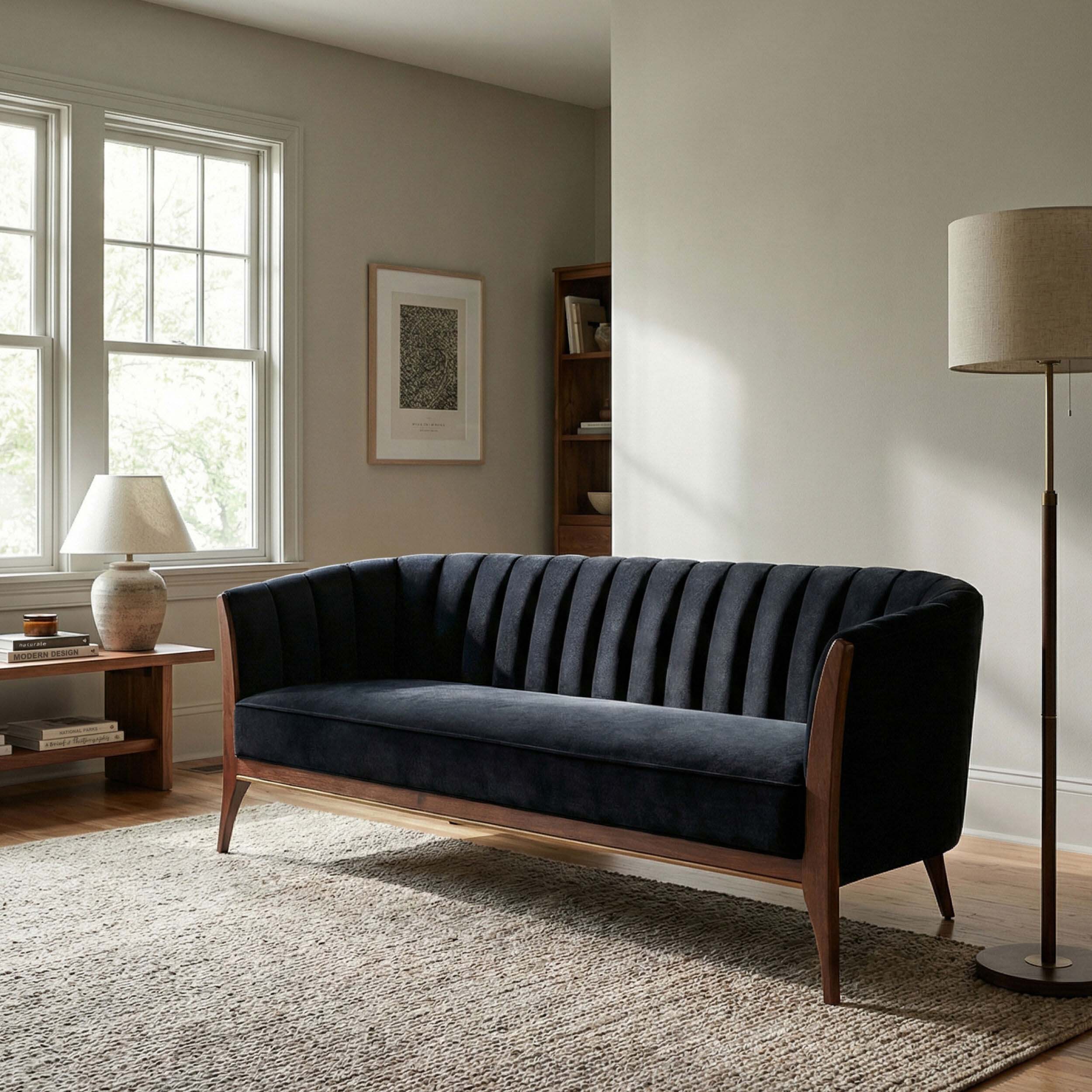 Connor Channel Back Sofa, Black Velvet - Image 4