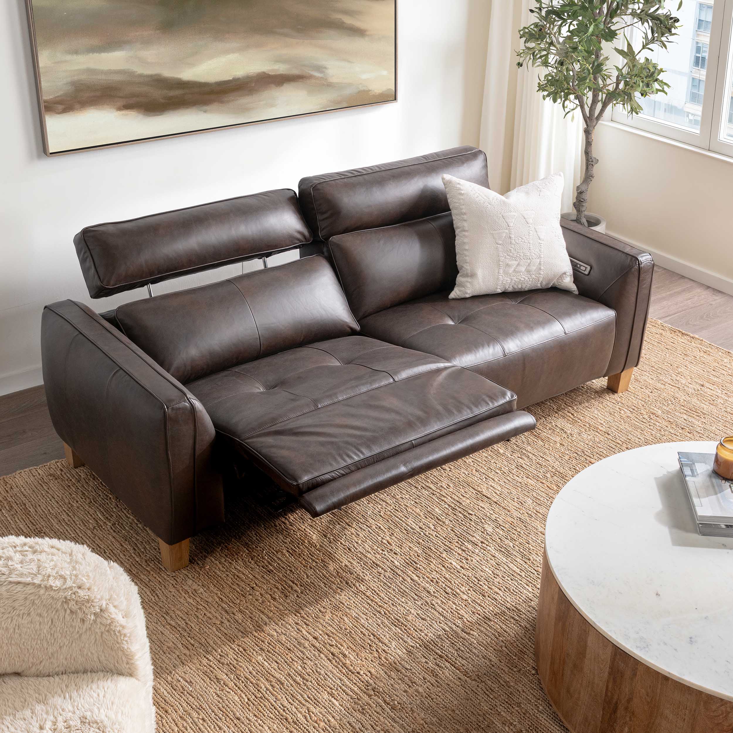 Conway Leather Power Recliner Sofa, Brown - Image 6