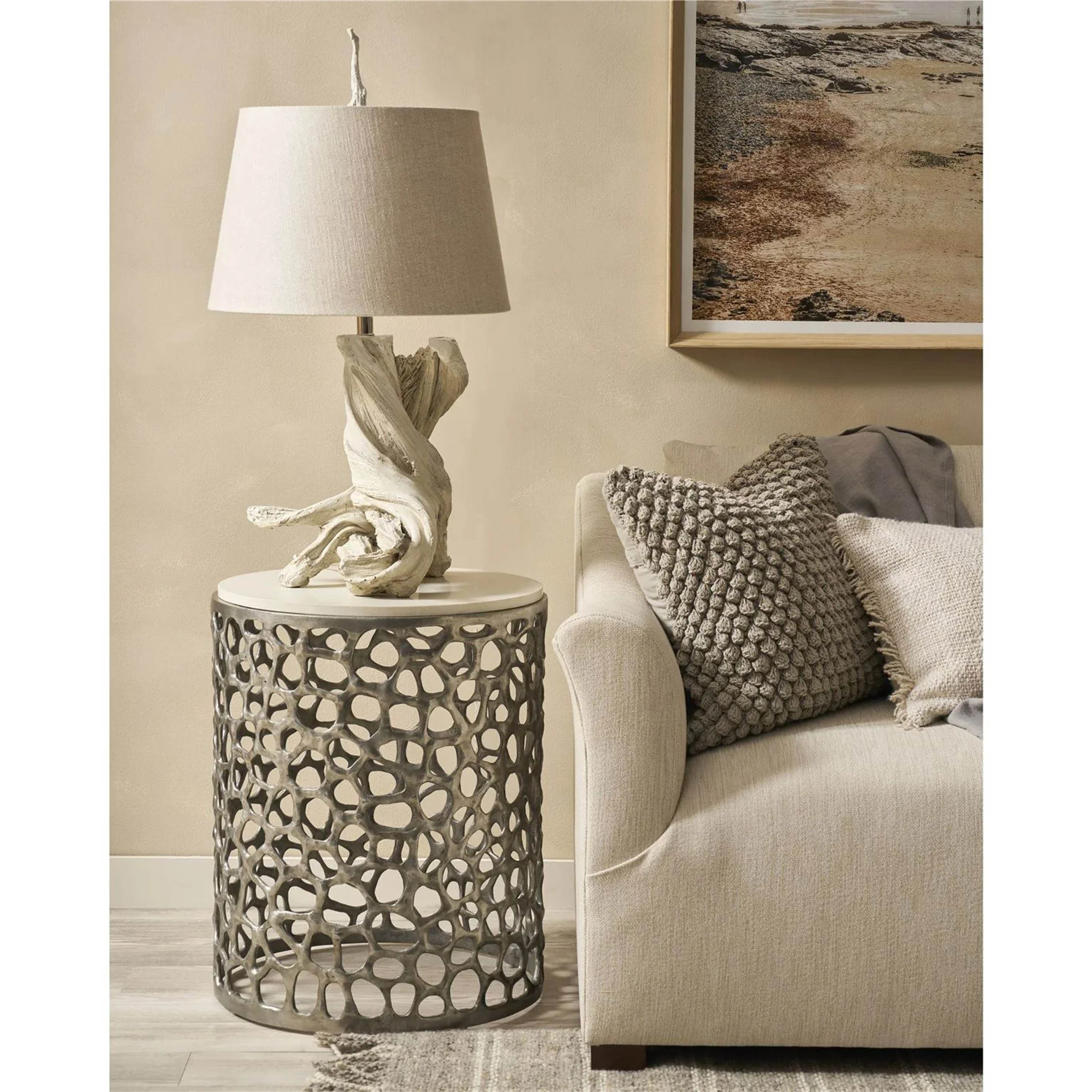 Coral Round Side Table, Antique Nickle - Image 3