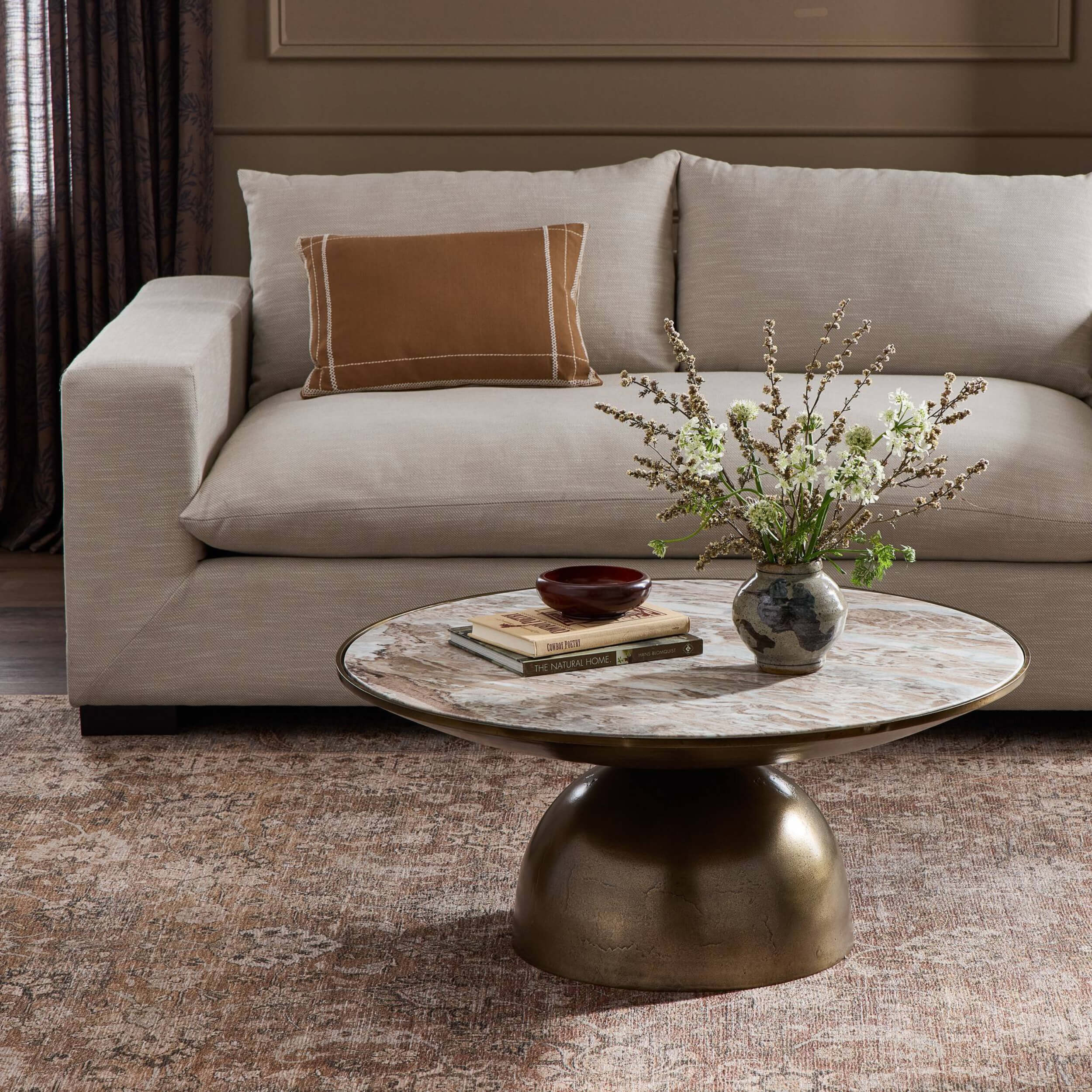 Corbett Small Coffee Table, Creamy Taupe Marble/Aged Bronze by Four Hands - Image 5