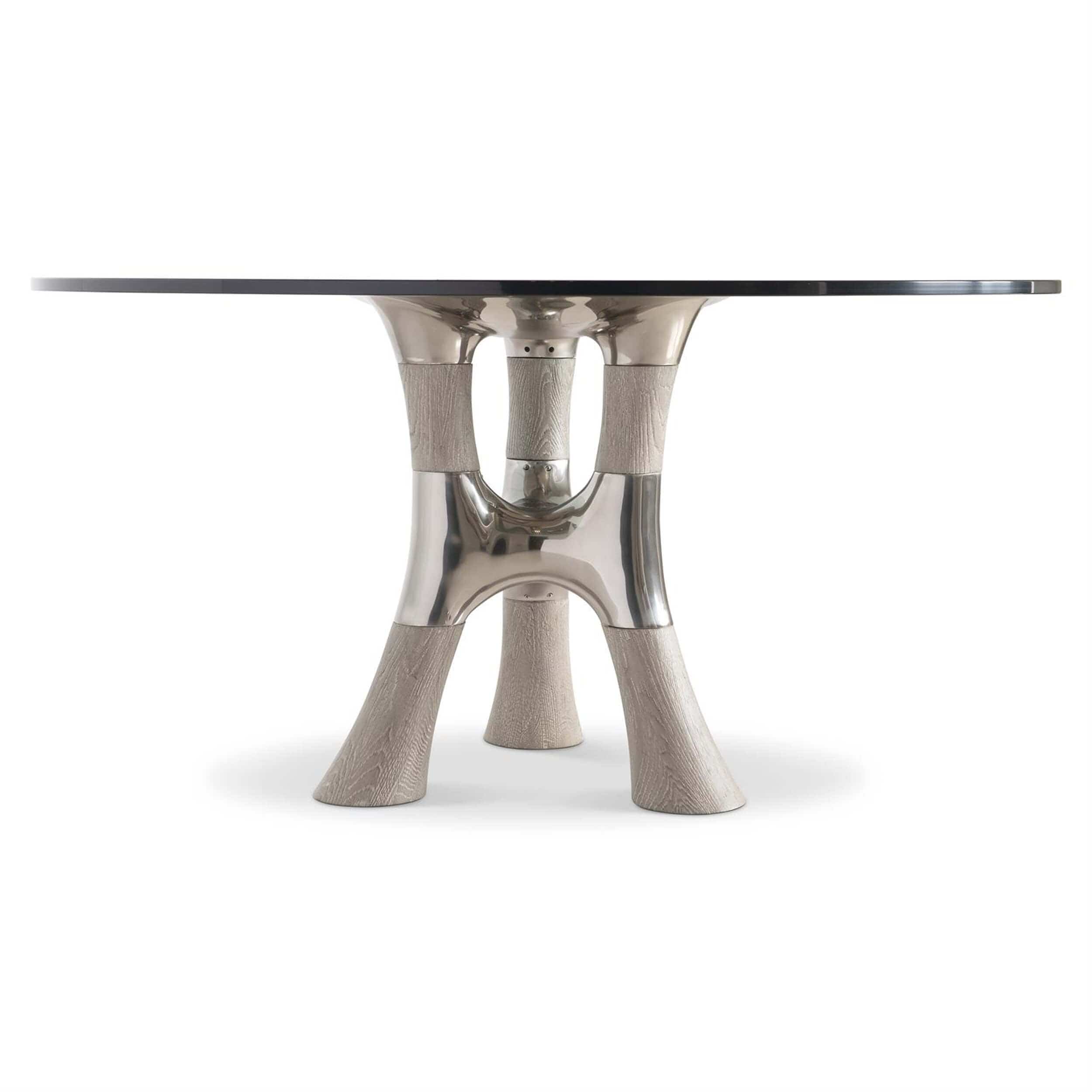 Dalton Round Glass Top Dining Table, Greige - Image 2