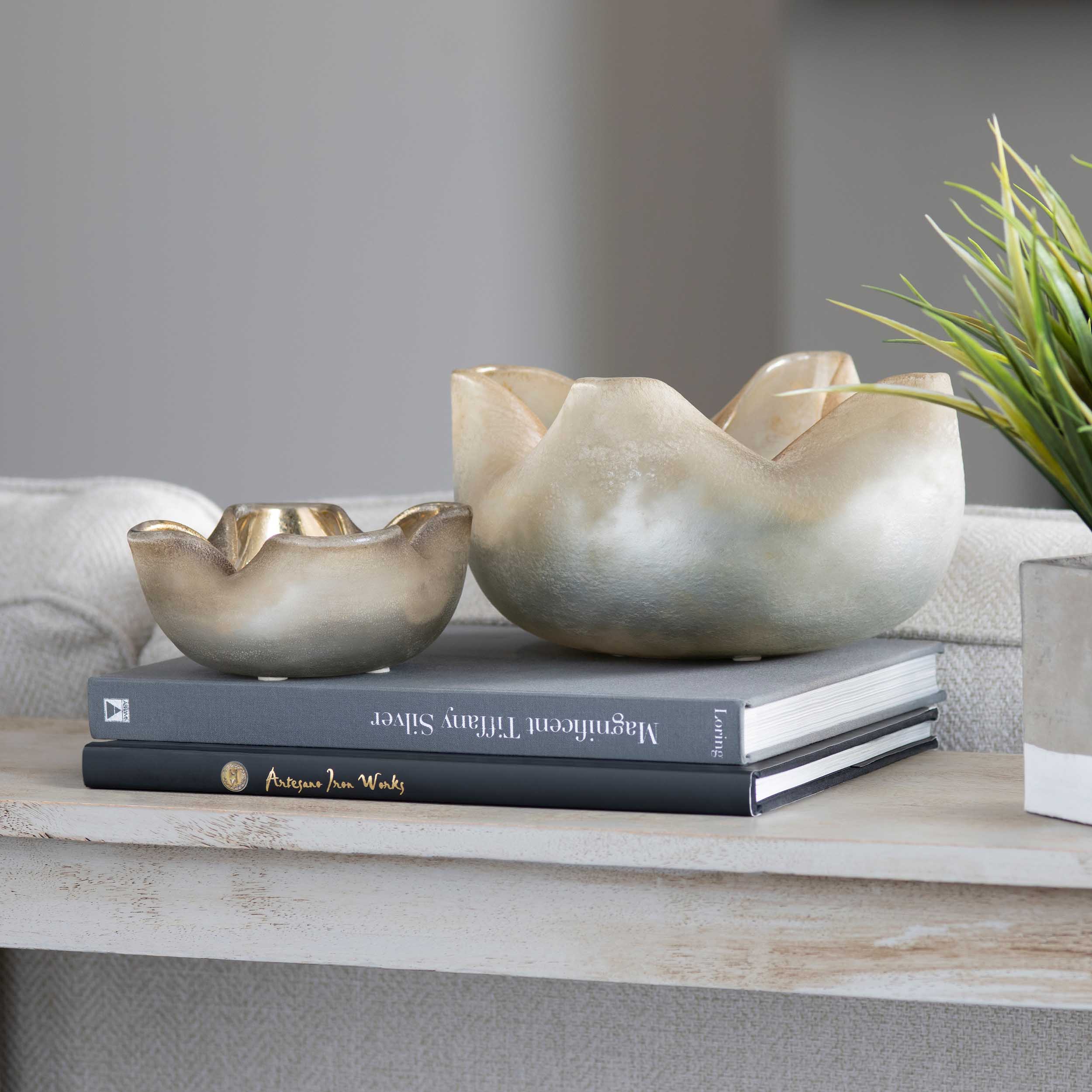 Dani Glass Bowls, Silver/Brass, Set of 2 - Image 3