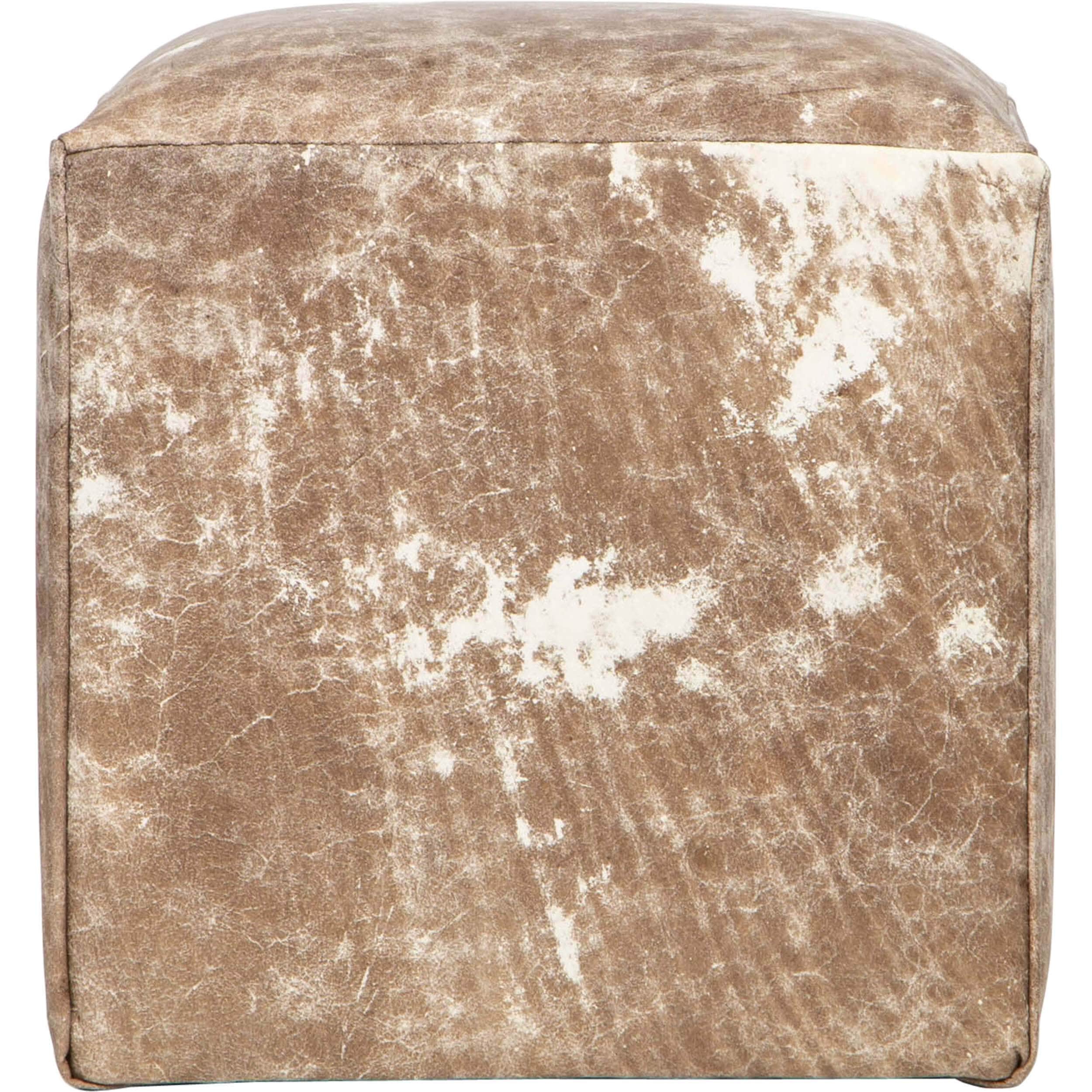 Distressed Leather Pouf, Dark - Image 3