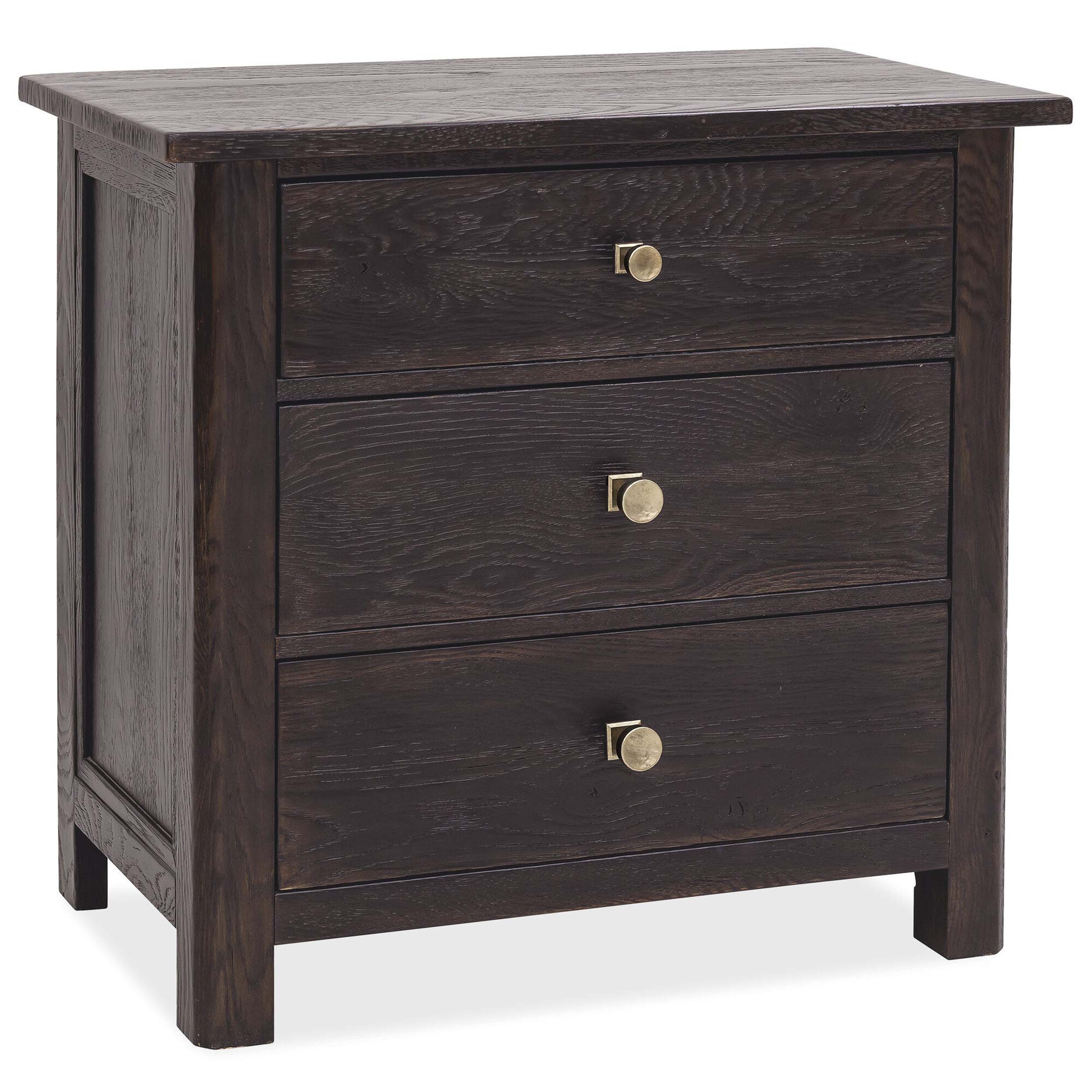 Driftwood Three-Drawer Nightstand, Burnt Timber