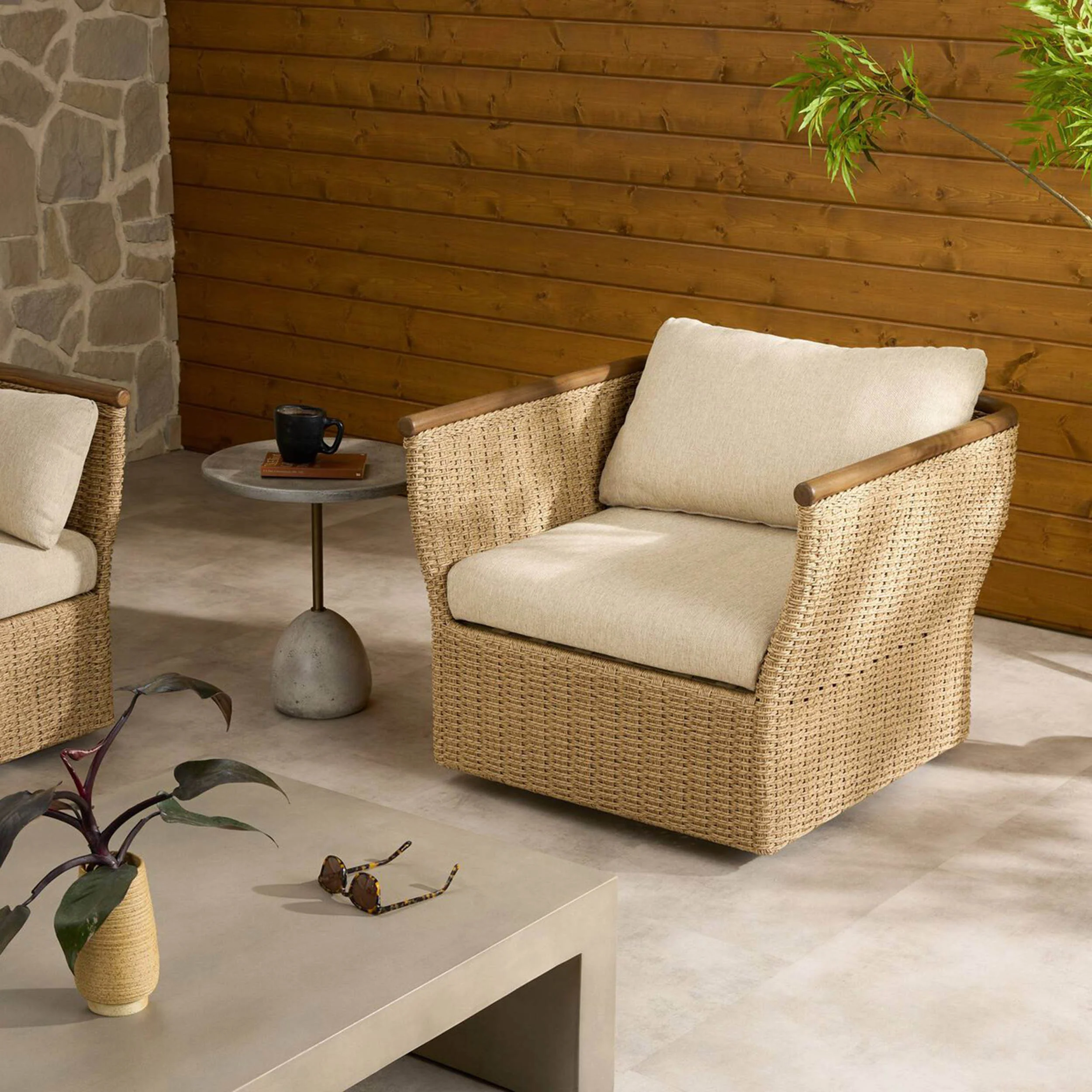 Elmira Outdoor Swivel Chair, Ellor Beige by Four hands - Image 5