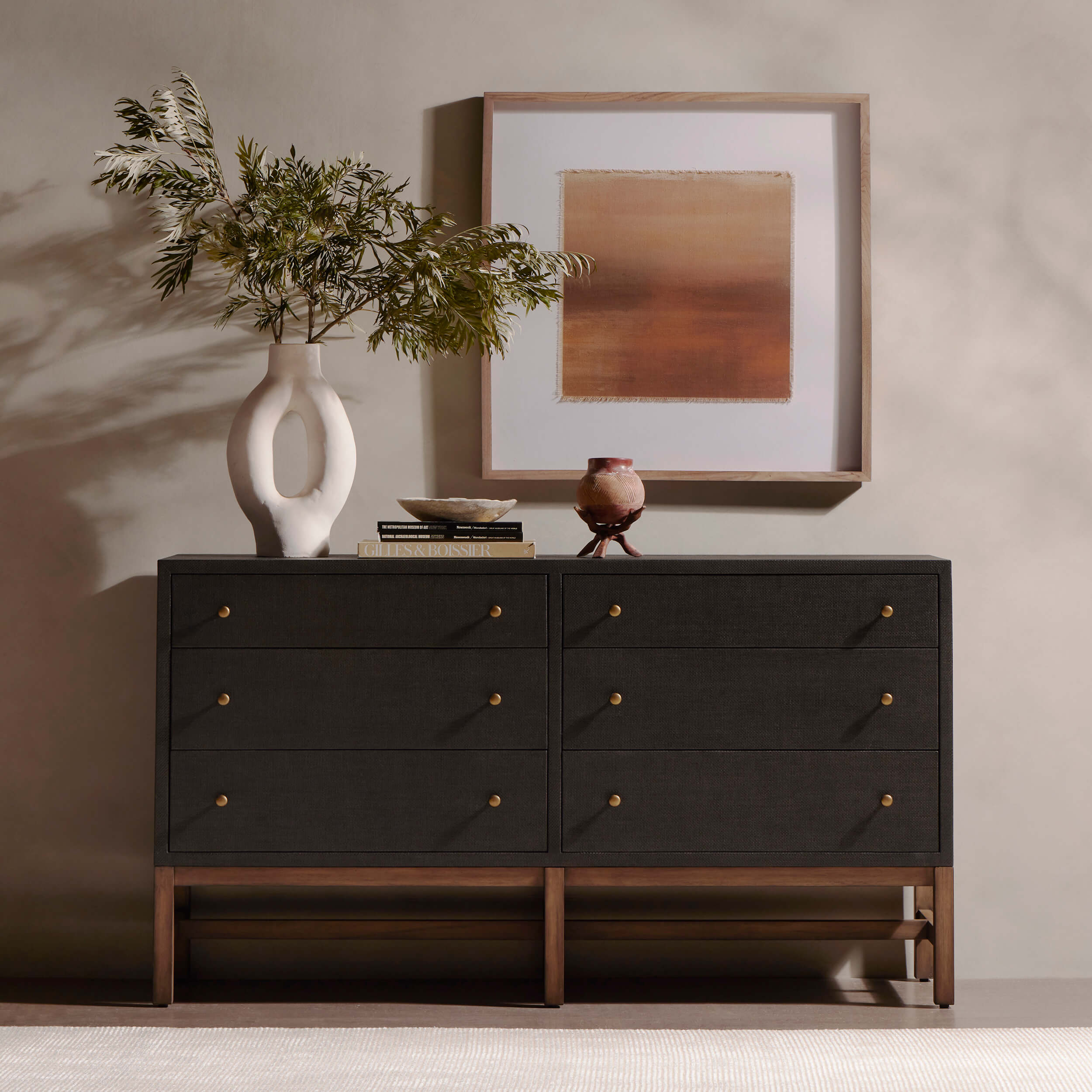 Fiona 6 Drawer Dresser, Black Raffia by Four Hands - Image 6