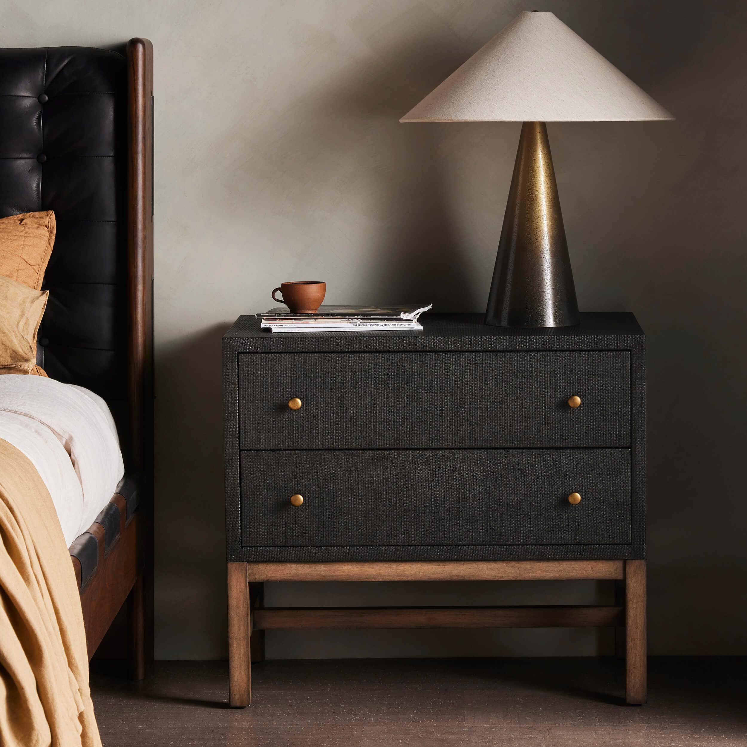 Fiona Nightstand, Black Raffia by Four Hands - Image 6