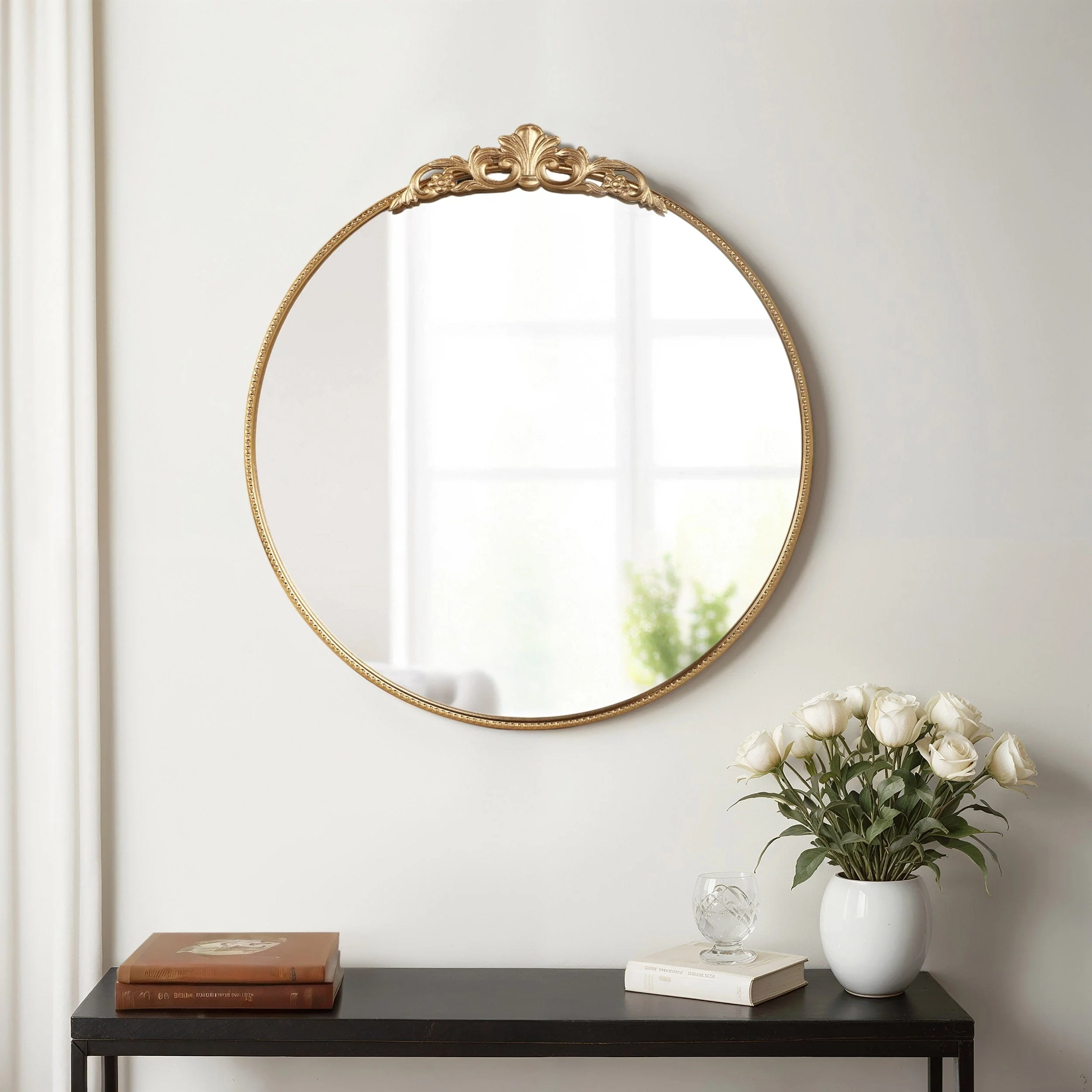 Fleur Round Mirror, Gold - Image 6