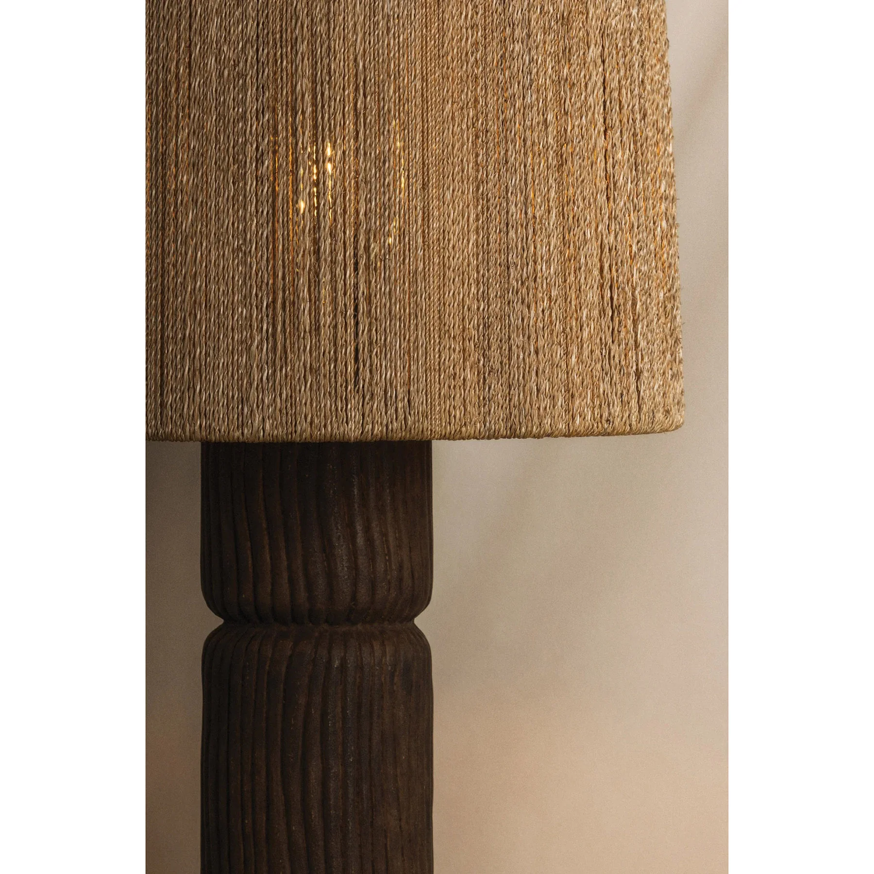 Folk Table Lamp, Patina Brass/Ceramic Shadowed Bark - Image 2