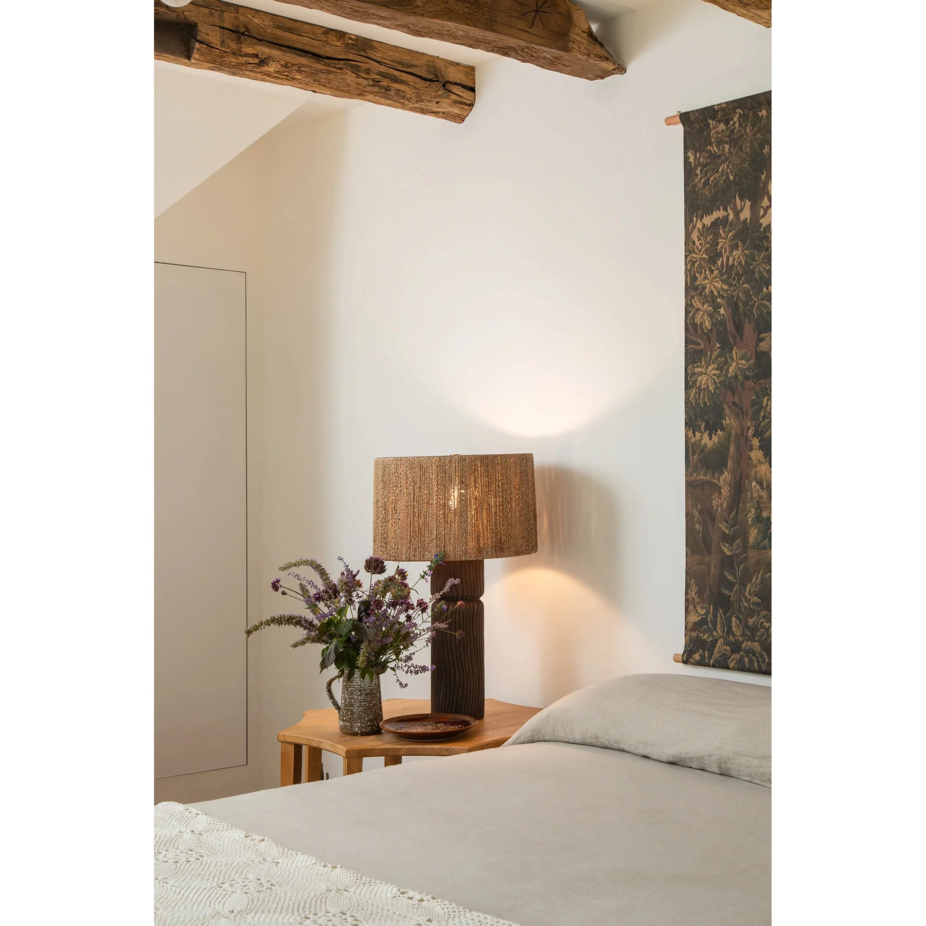 Folk Table Lamp, Patina Brass/Ceramic Shadowed Bark - Image 3