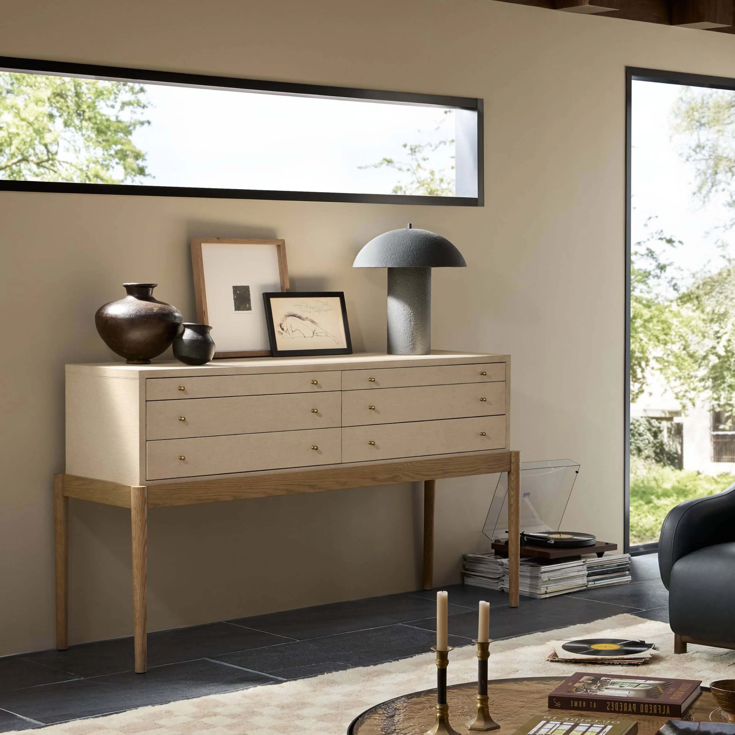 Ford Console Table, Beige Painted Linen by Four Hands - Image 6