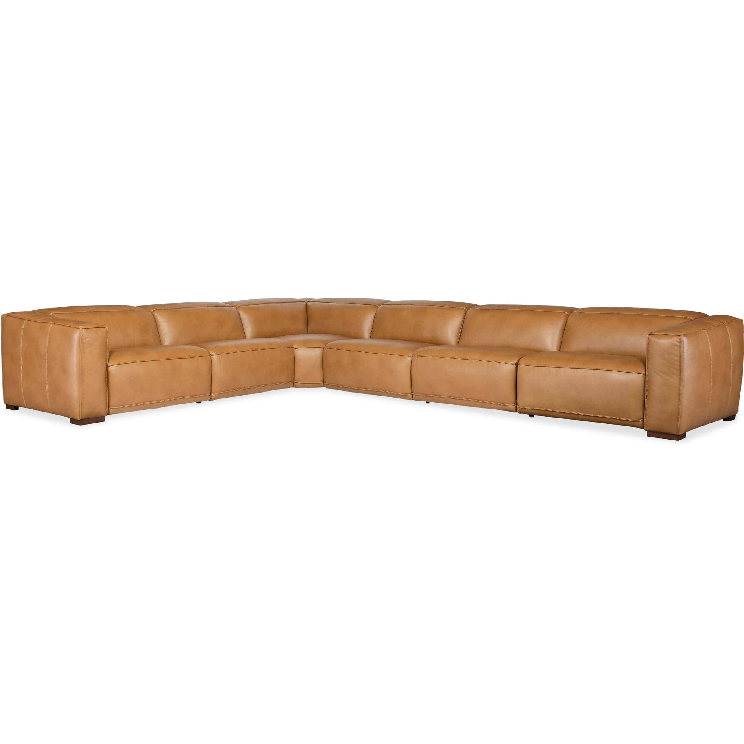 Fresco 6 Seat Power Leather Sectional, Zen Caramel