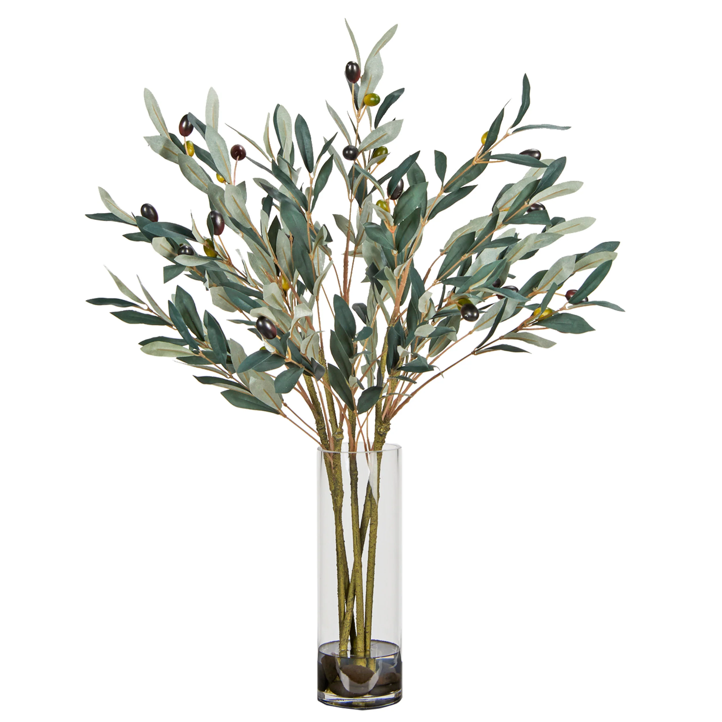 Fruited Olive Spray in Glass Vase, Clear