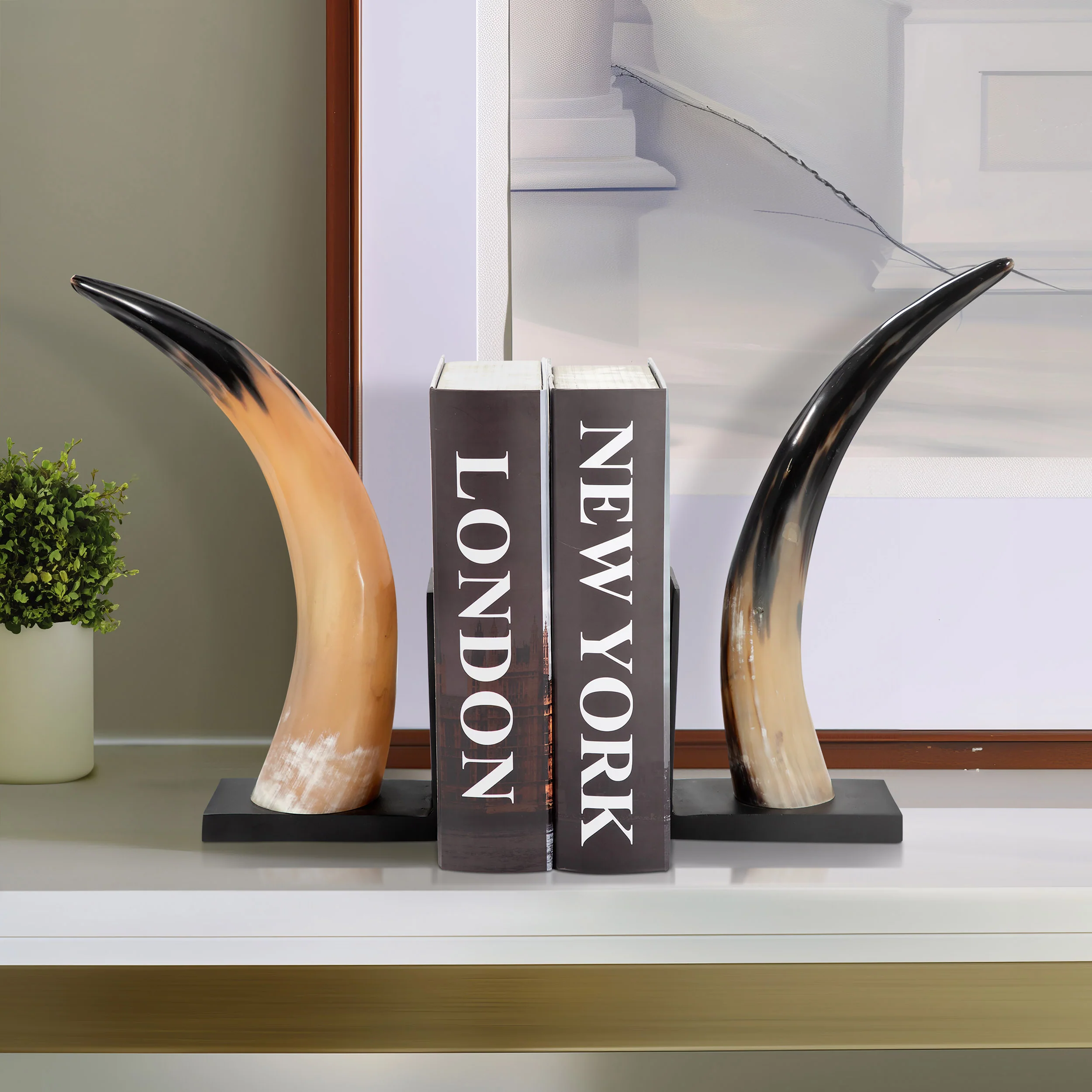 Gamil Horn Bookends, Black, Set of 2 - Image 5
