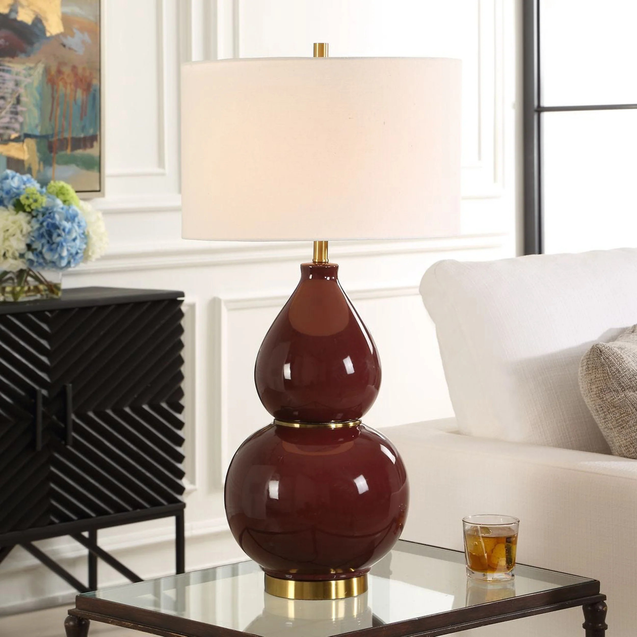 Gourd Table Lamp, Burgundy - Image 5