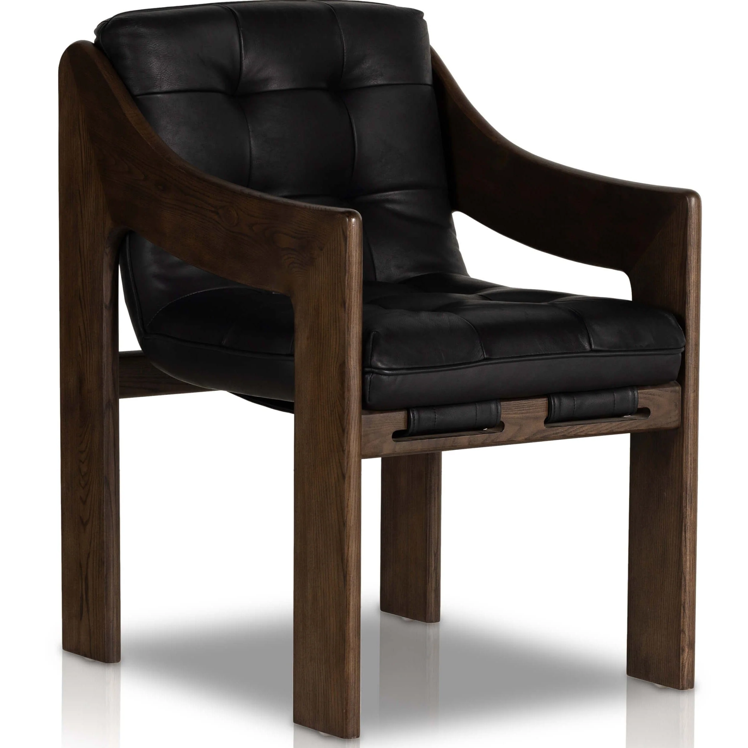 Halston Leather Arm Chair, Heirloom Black by Four Hands